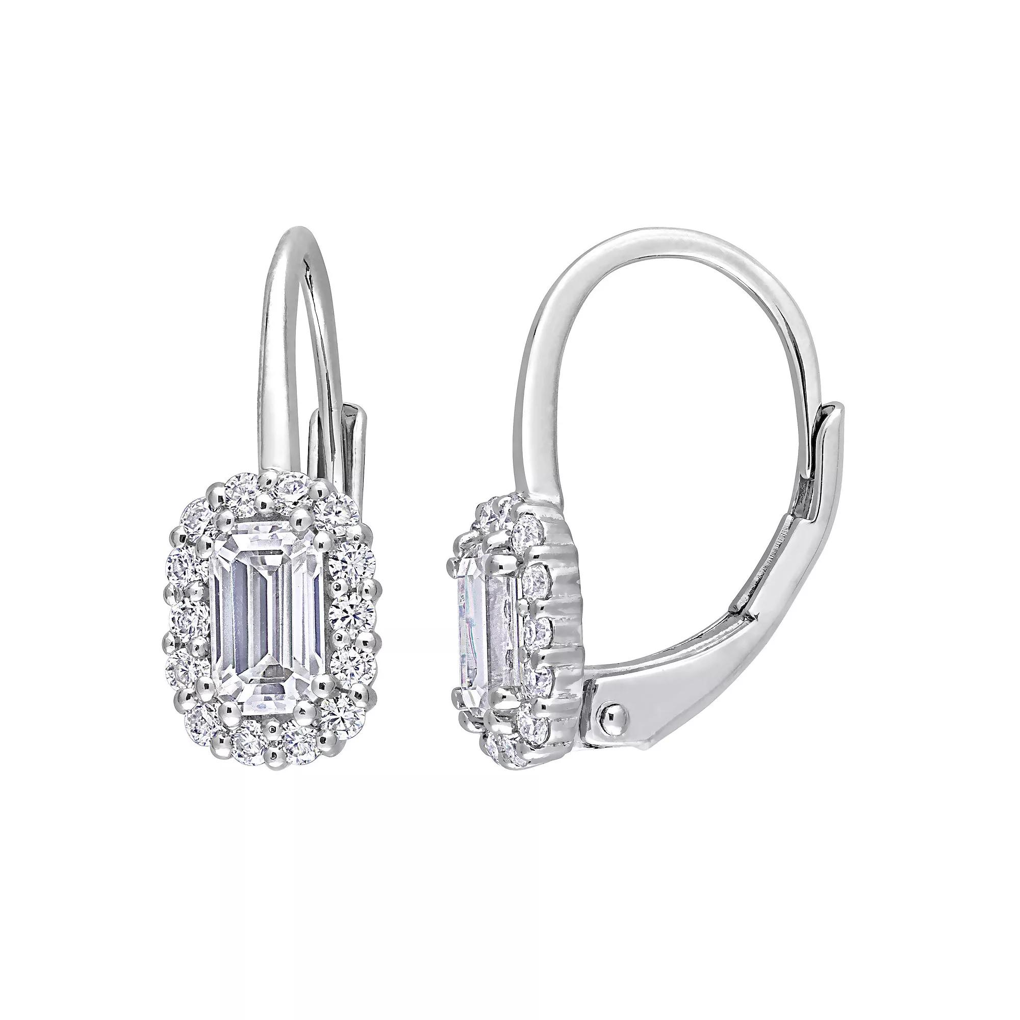 Stella Grace Sterling Silver 4/5 Carat T.W. Lab-Created Moissanite Octagon Halo Leverback Earrings, Women's Product Image