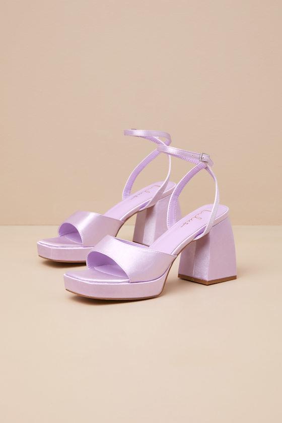 Shirine Lilac Satin Platform Ankle Strap Heels Product Image