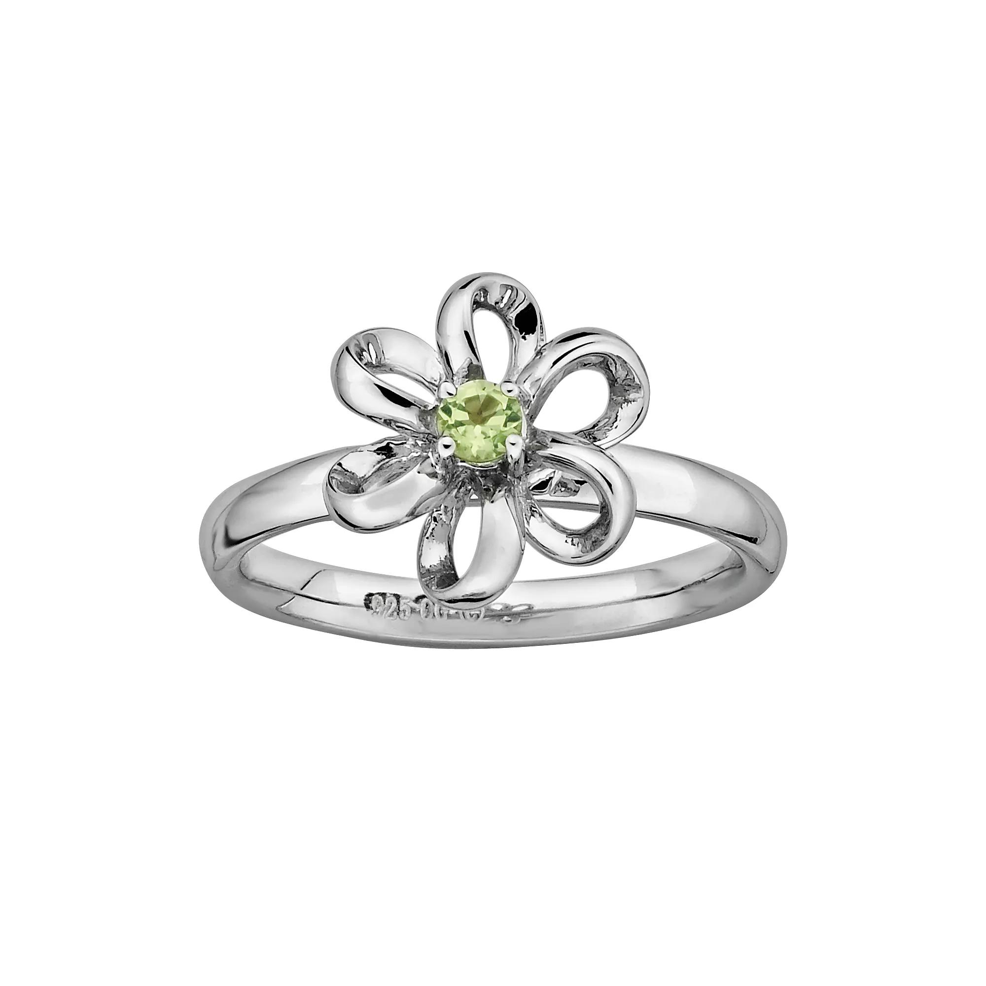 Stacks & Stones Sterling Silver Peridot Flower Stack Ring, Women's, Size: 8, Green Product Image