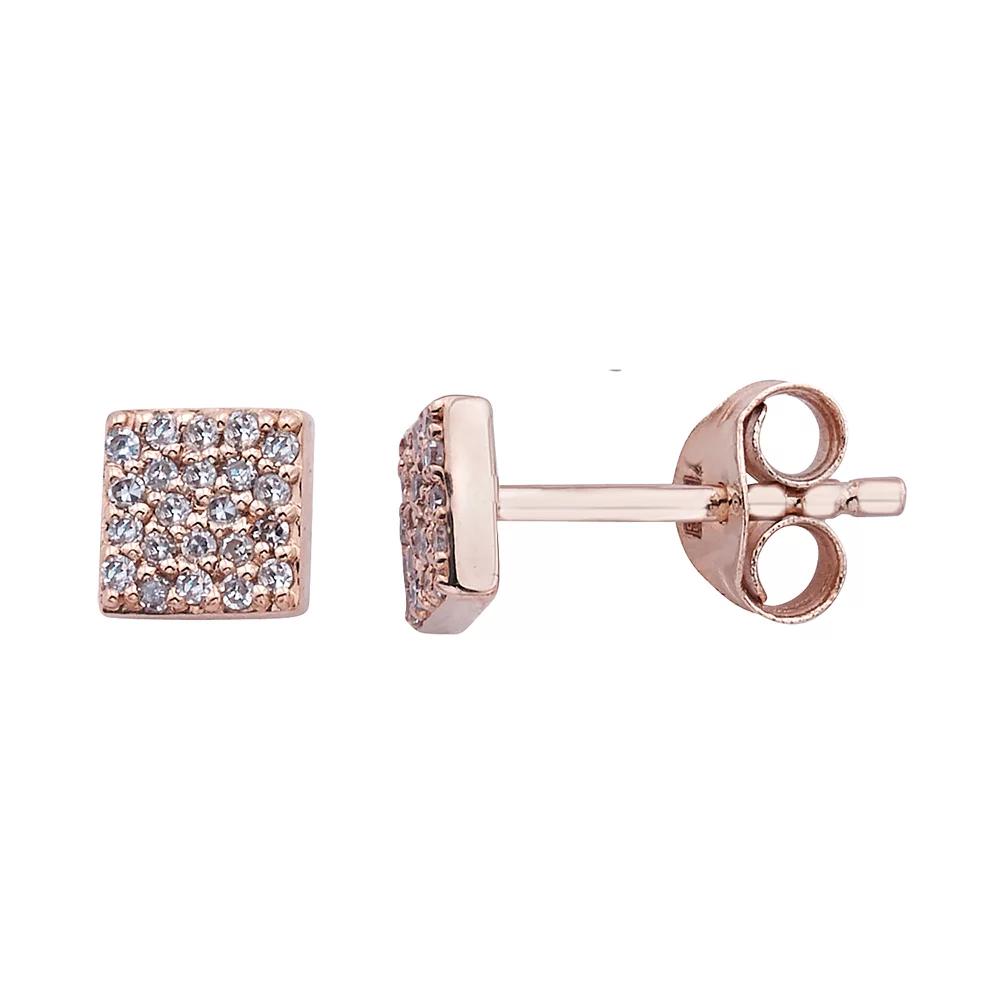 10K Gold 1/8 Carat T.W. Diamond Square Earrings, Women's, Pink Product Image