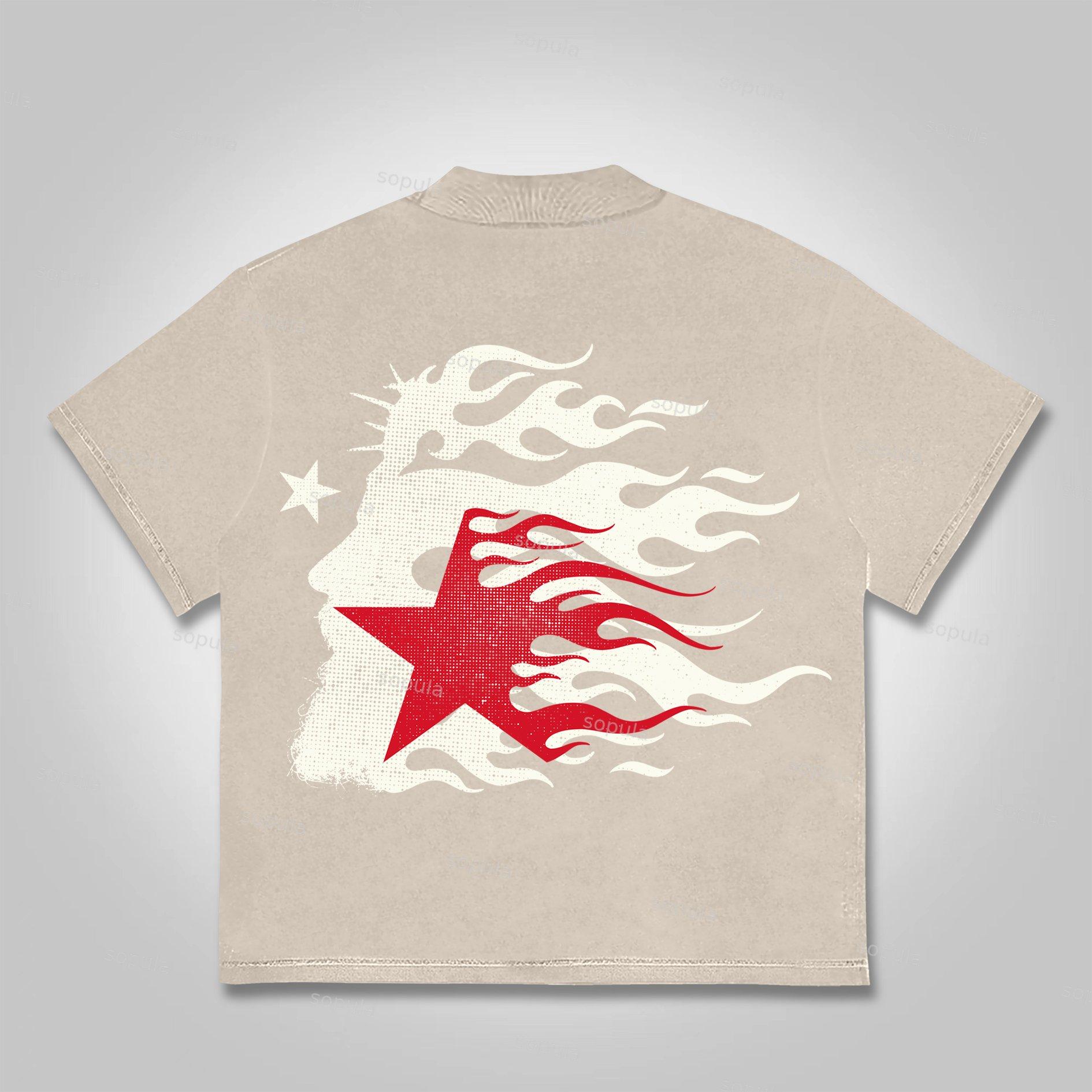 Jesus Flame Silhouette Network Vintage Graphic Cotton T-Shirt Product Image