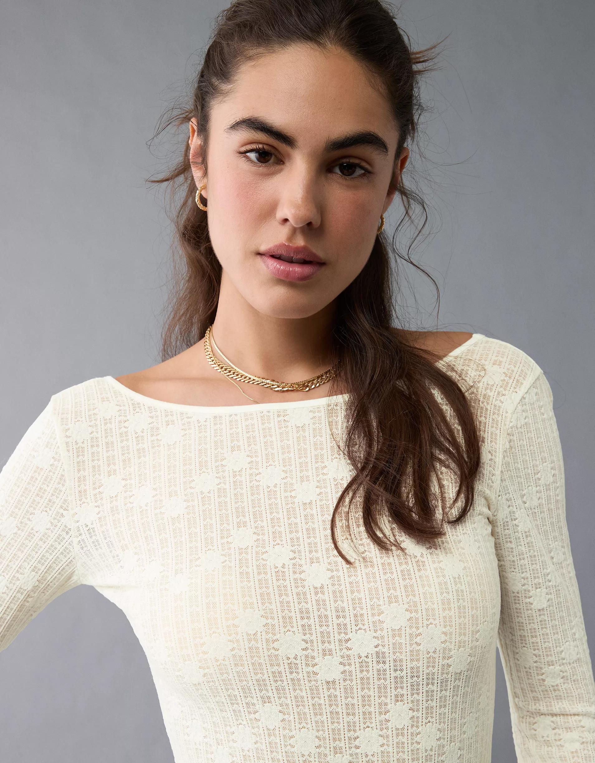 AE Long-Sleeve Lace Bodysuit Product Image