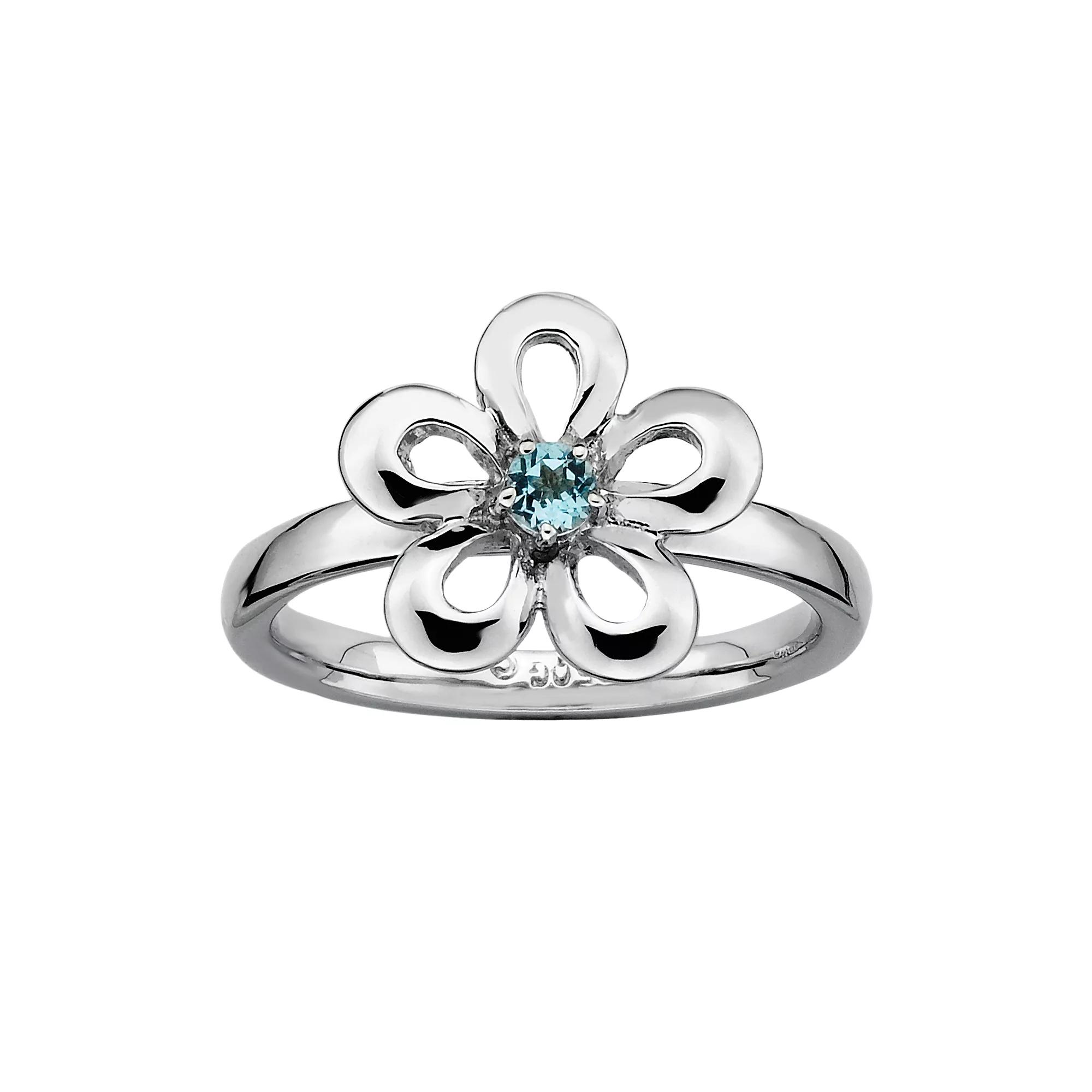 Stacks & Stones Sterling Silver Blue Topaz Flower Stack Ring, Womens Product Image