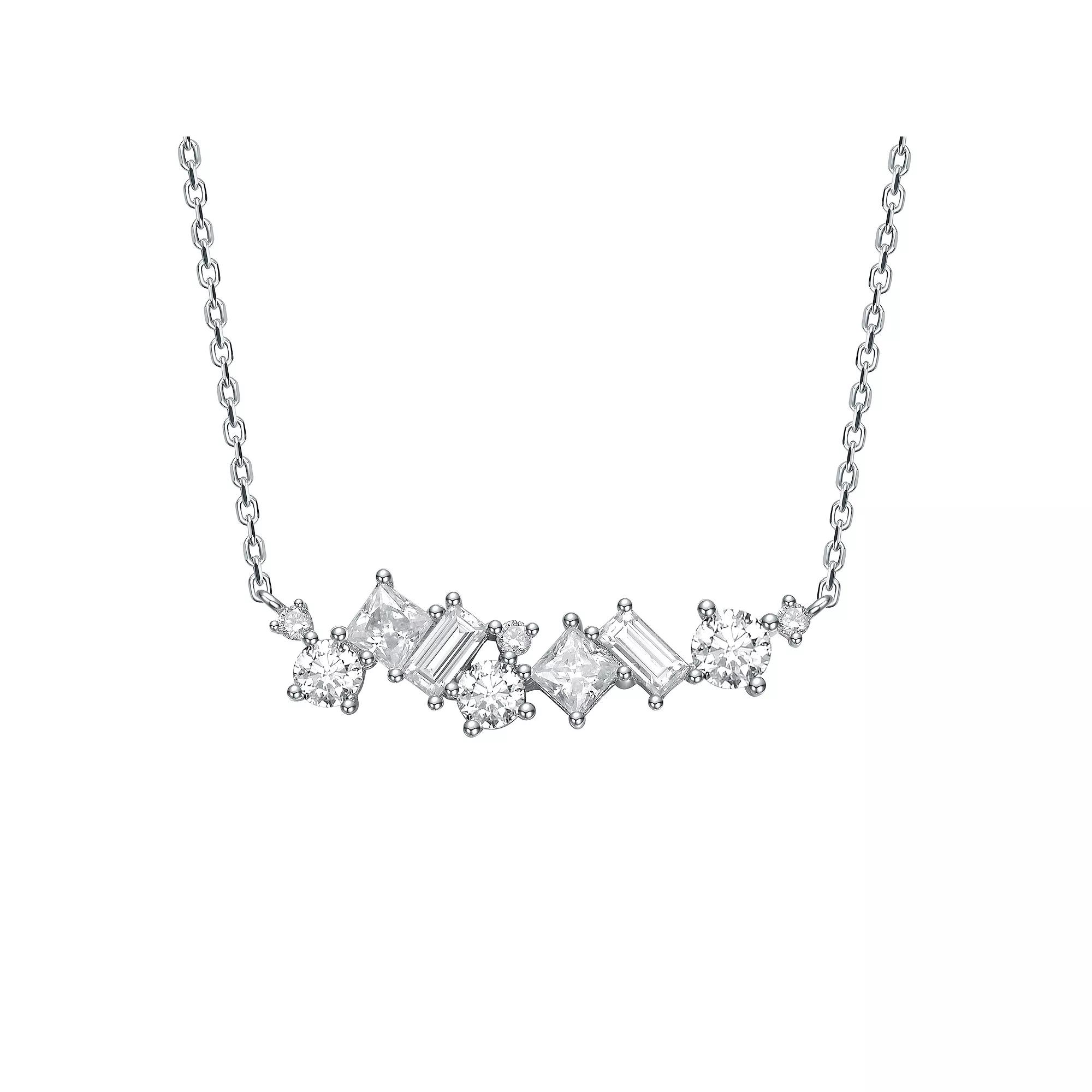 Stella Valentino Sterling Silver Lab-Created Moissanite Cluster Cascade Necklace, Womens Product Image