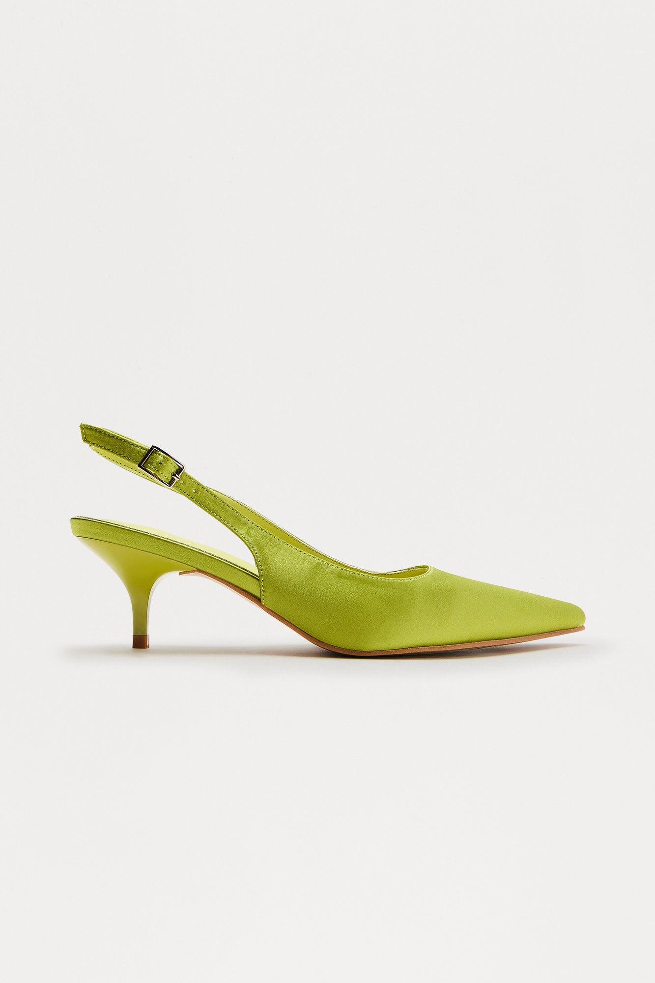 Smitten Satin Kitten Heel Pumps - Green Product Image
