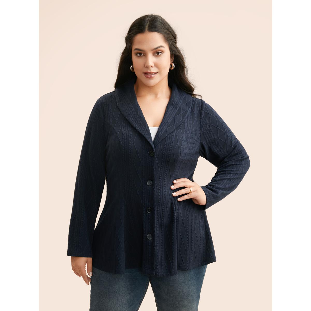 Plus Size Lapel Collar Texture Button Up Jacket Women Indigo Texture Bodycon Everyday Jackets BloomChic 30/6X Product Image