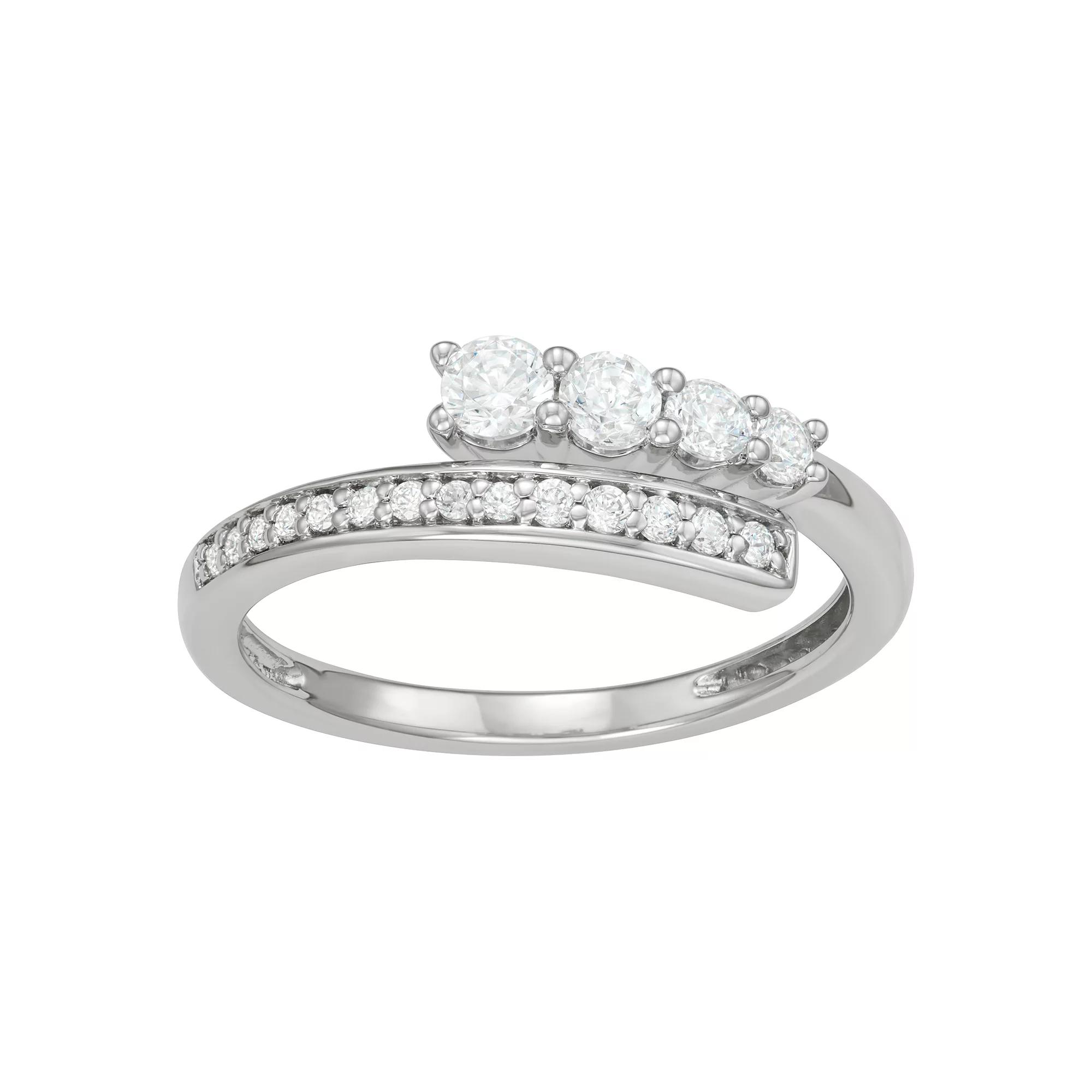 10k Gold 1/2 Carat T.W. Diamond Bypass Ring, Women's, Size: 7, 10k White Gold Product Image