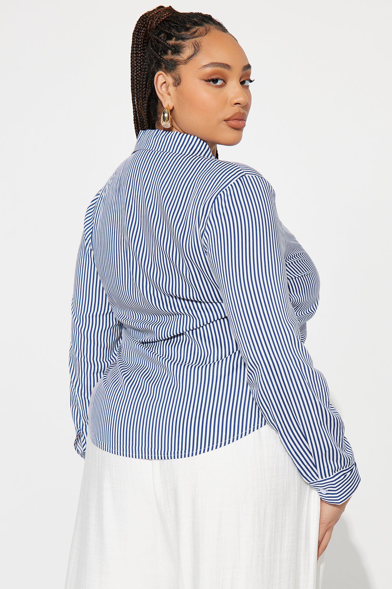 Hit The City Striped Challis Shirt - White/Blue Female Product Image