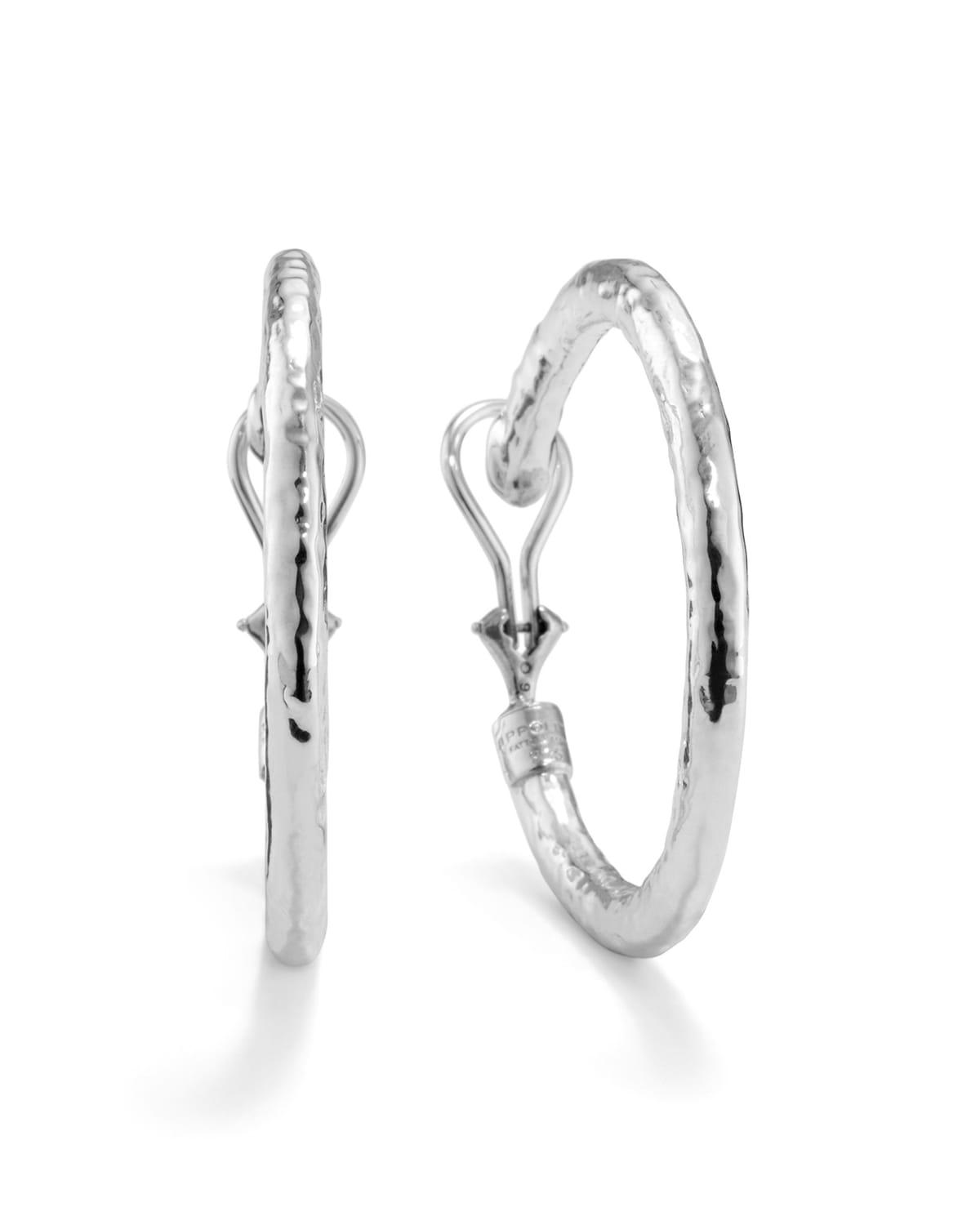 Womens Classico Medium Sterling Silver Hammered Hoop Earrings Product Image