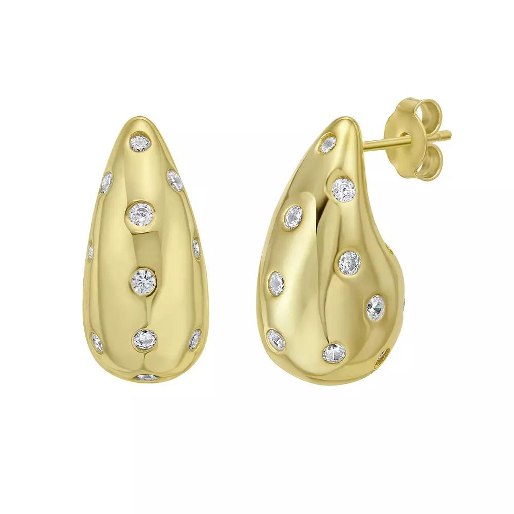 14k Gold Over Sterling Silver Cubic Zirconia Puff Teardrop Earrings, Women's, Gold Tone Product Image