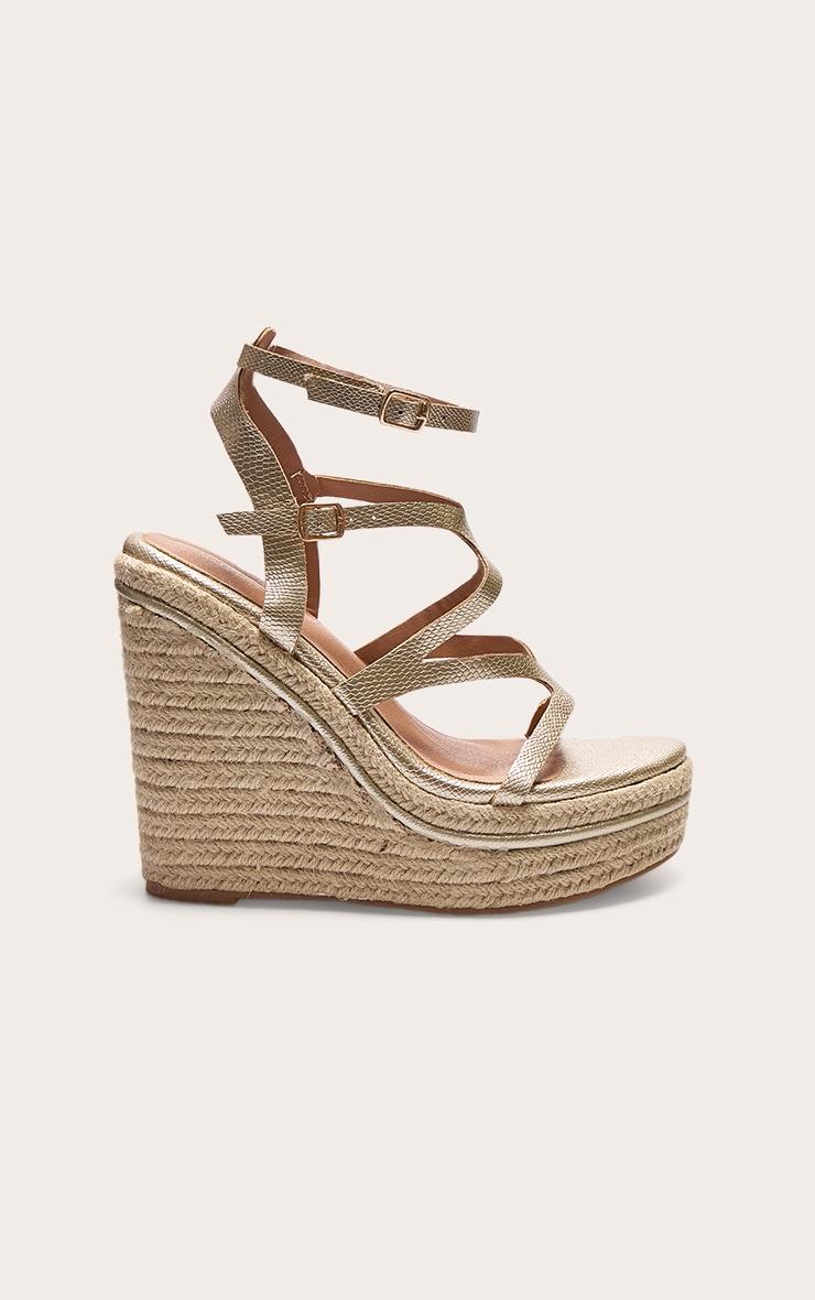 Gold Metallic Snake Strappy Heeled Wedges Product Image