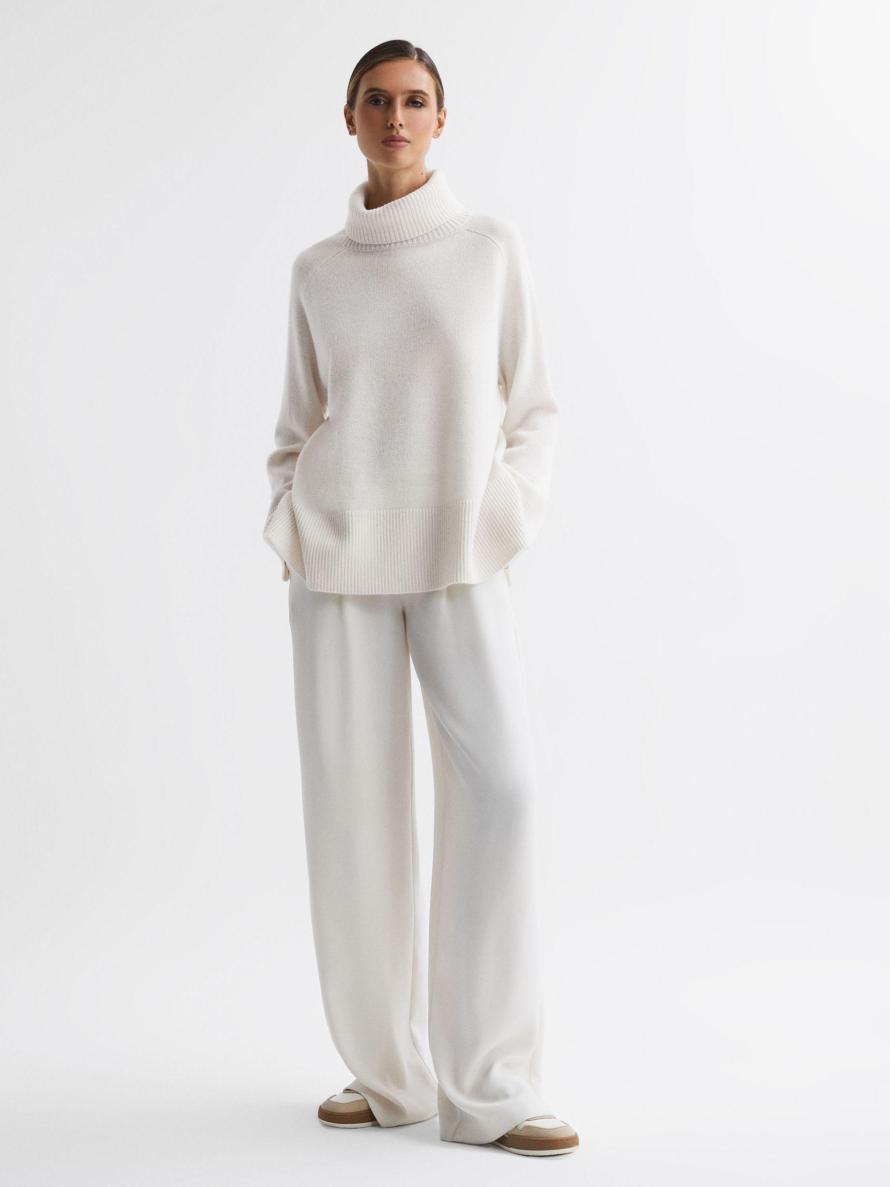 Relaxed Wool-Cashmere Blend Roll Neck Jumper in Cream Product Image