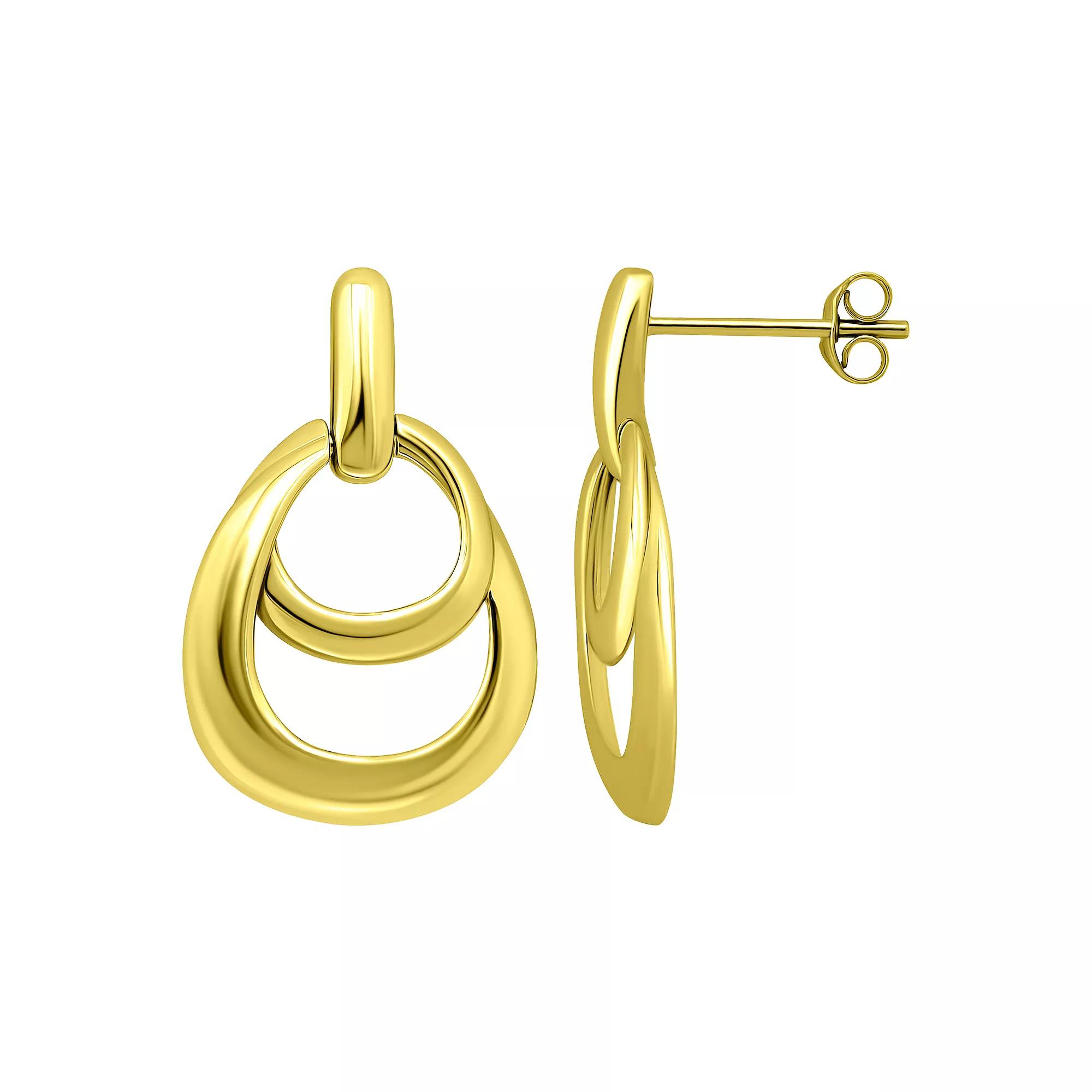 Aleure Precioso Double Interlocking Teardrop Design Door Knocker Post Earrings, Women's, Gold Tone Product Image