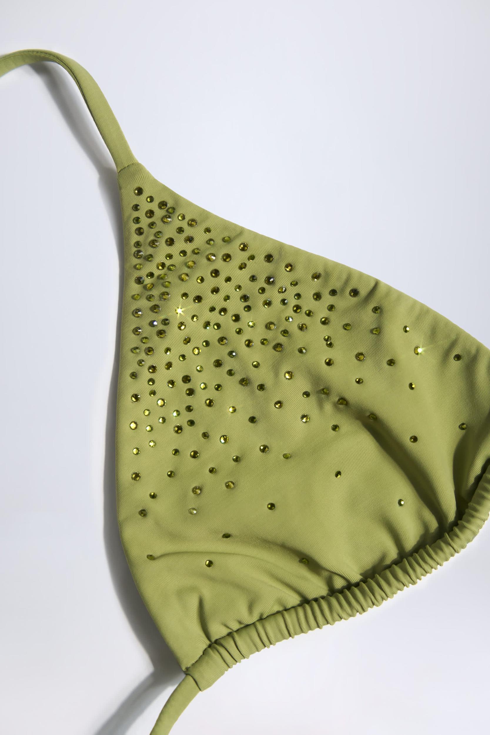 Embellished Triangle Bikini Top in Olive Green Product Image