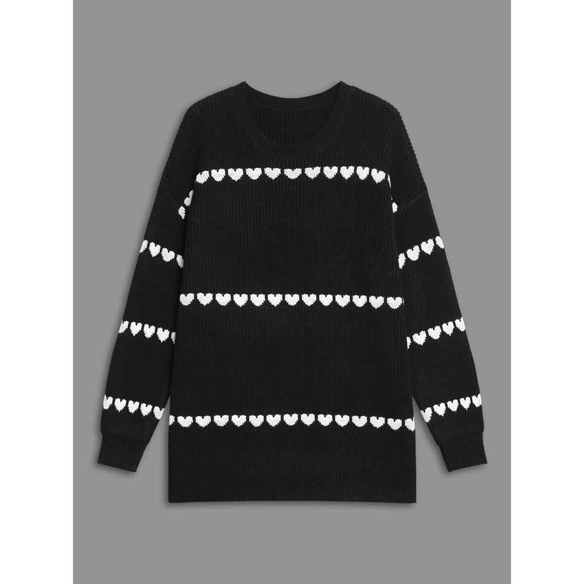 Plus Size Supersoft Essentials Heart Jacquard Pullover Black Women Casual Loose Long Sleeve Round Neck Everyday Pullovers BloomChic 28/5X Product Image