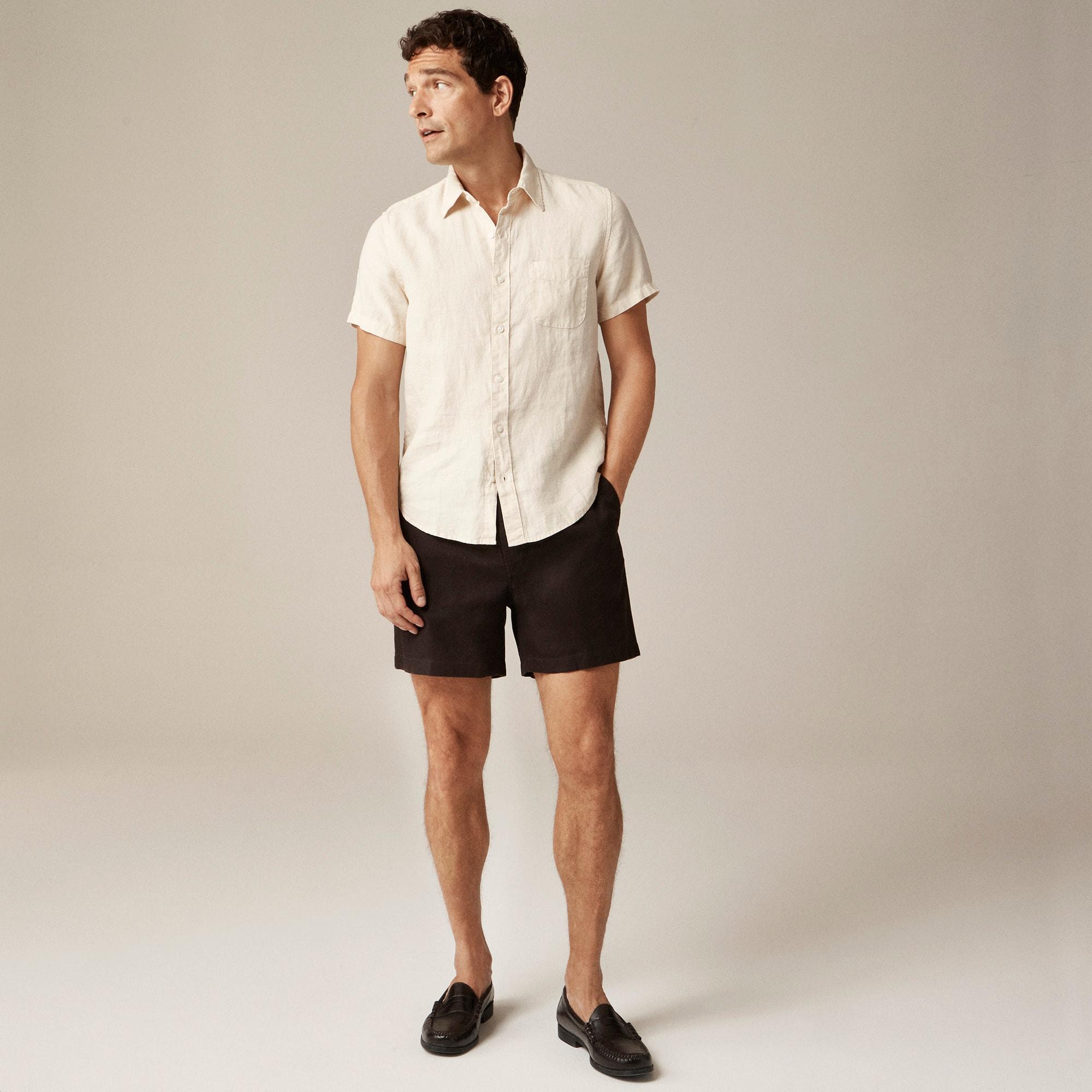 Short-sleeve washed linen shirt Product Image