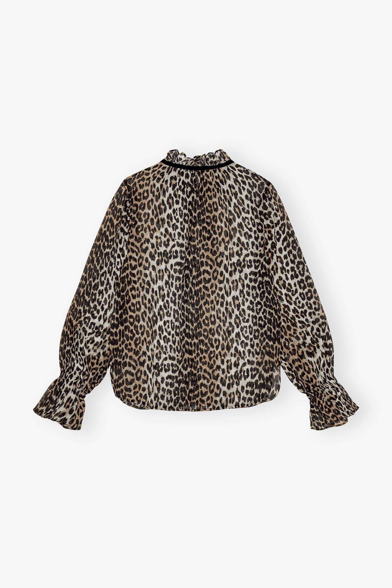 Leopard Print Chiffon Tie String Shirt Product Image