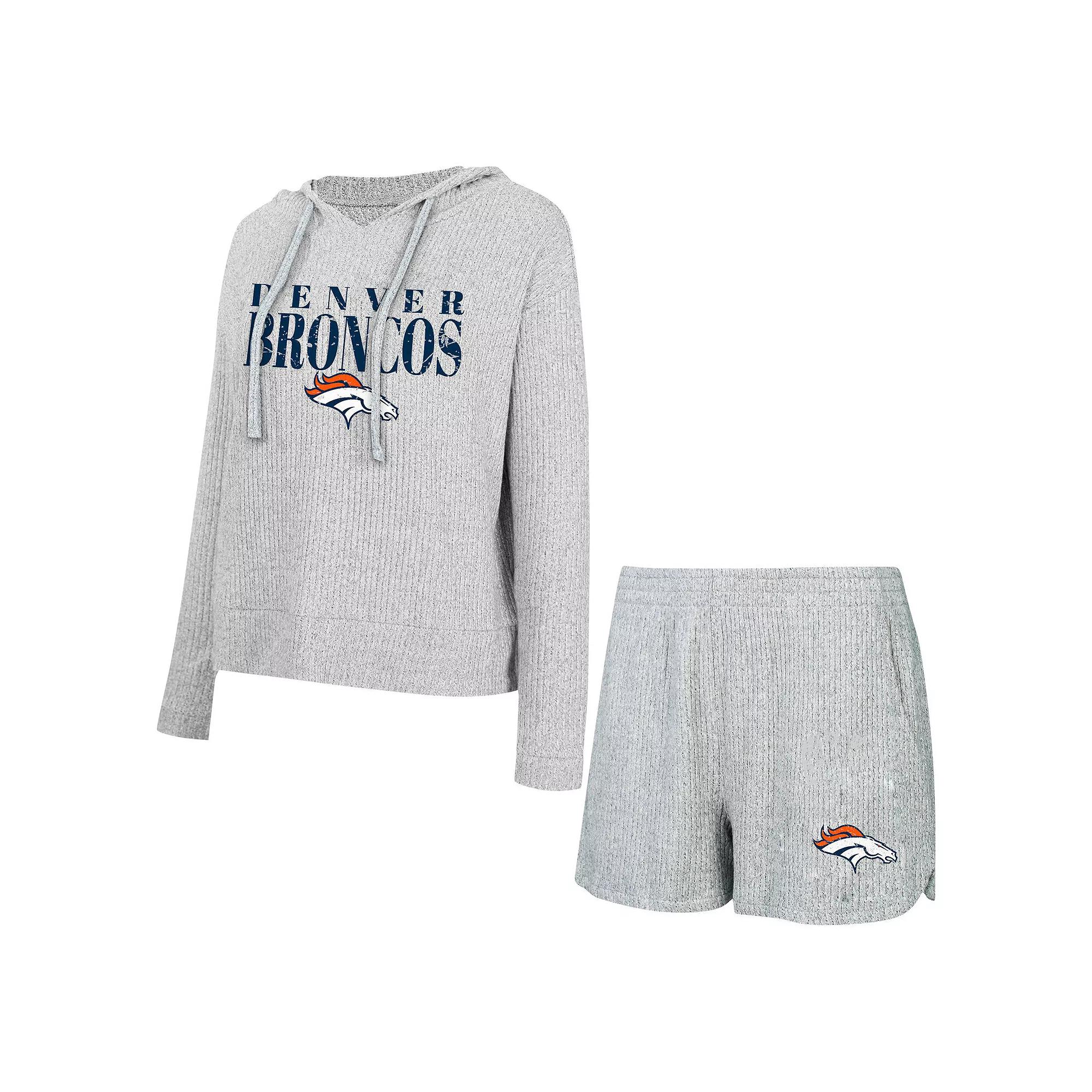 Women's Concepts Sport Gray Denver Broncos Juniper Long Sleeve Hoodie T-Shirt & Shorts Set, Size: Medium, Grey Product Image
