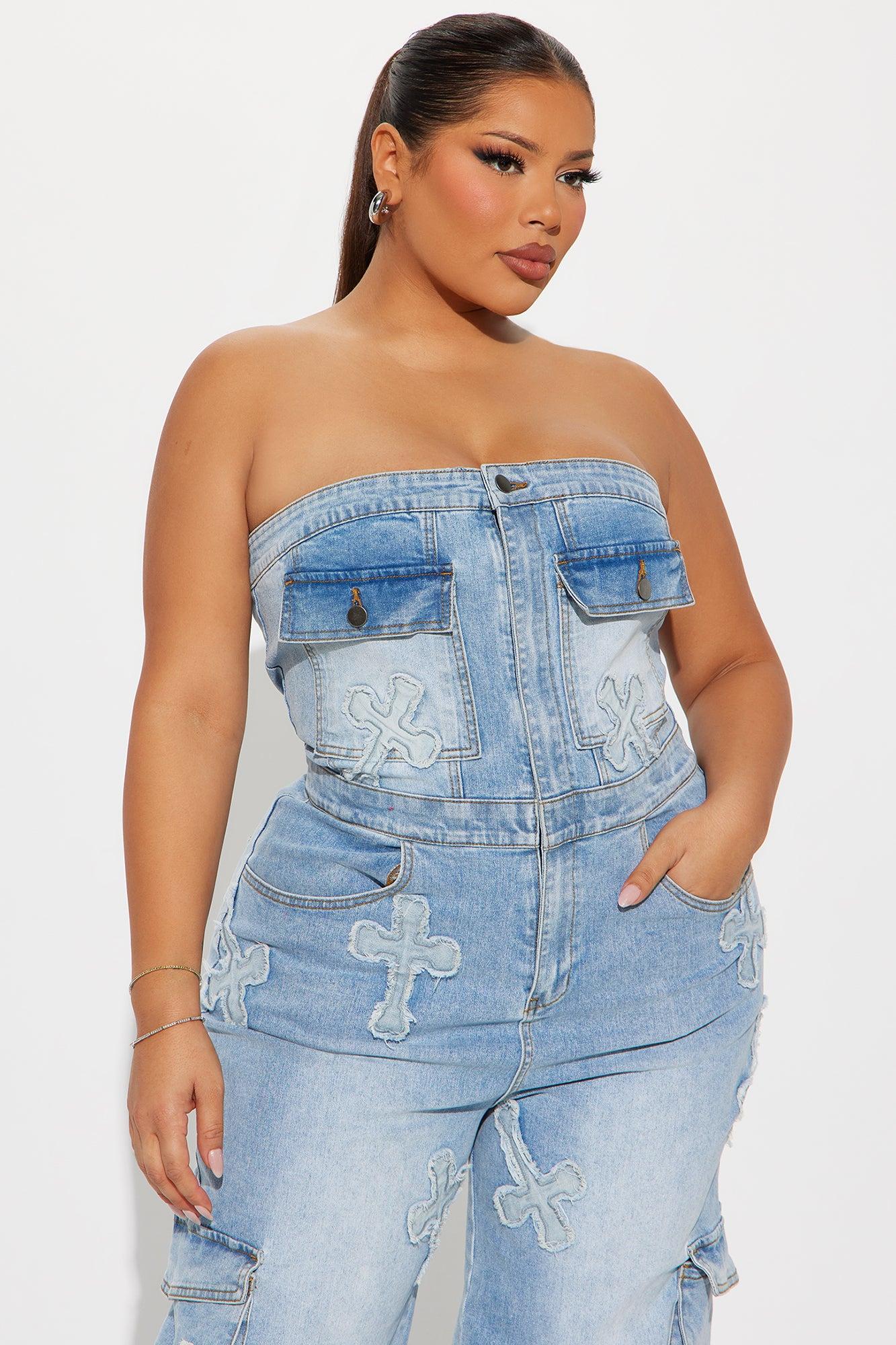 Never Cross Me Denim Jumpsuit - Light Wash Product Image