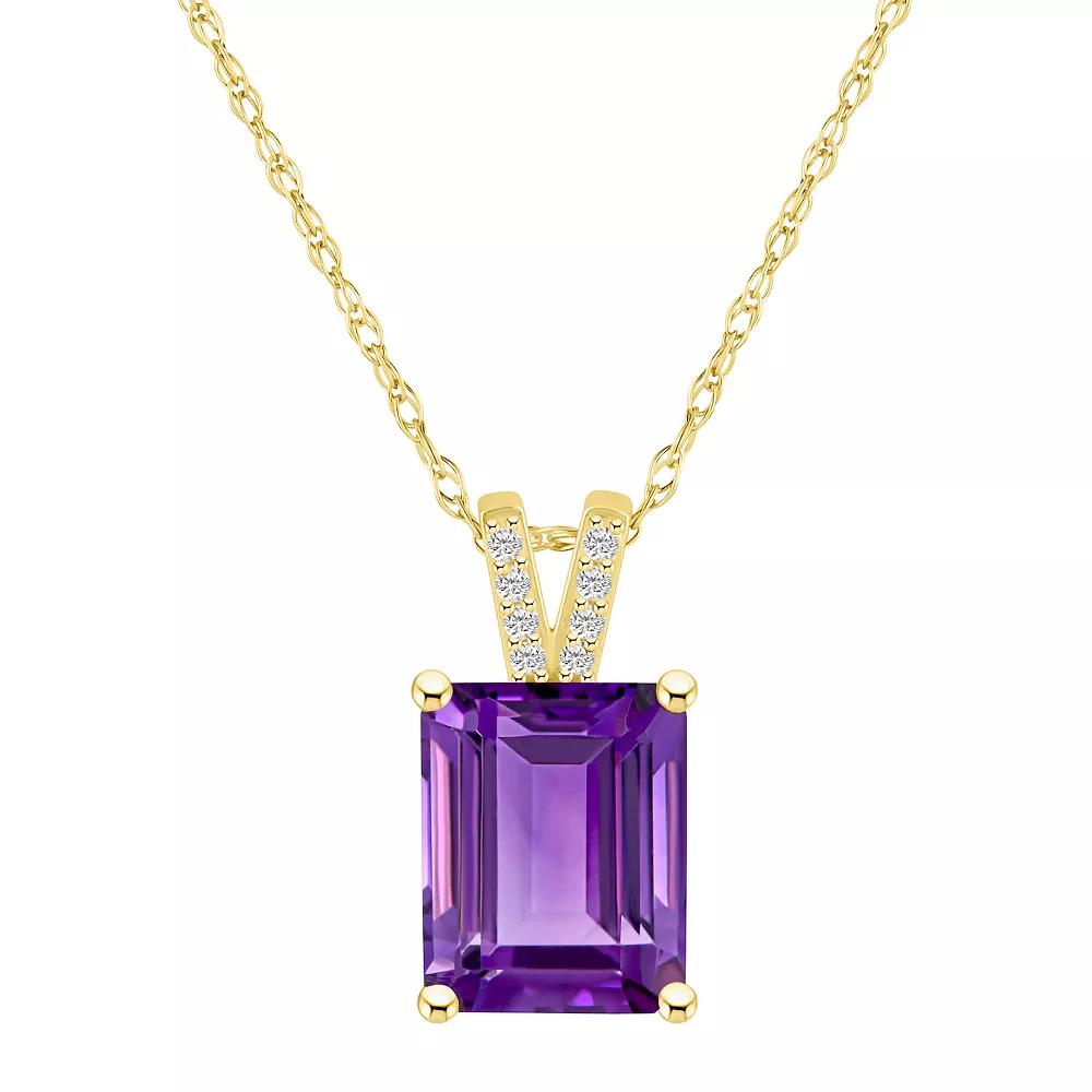 Alyson Layne 10k Gold Emerald Cut Gemstone Diamond Accent Pendant Necklace, Women's, Size: 18", Purple Product Image
