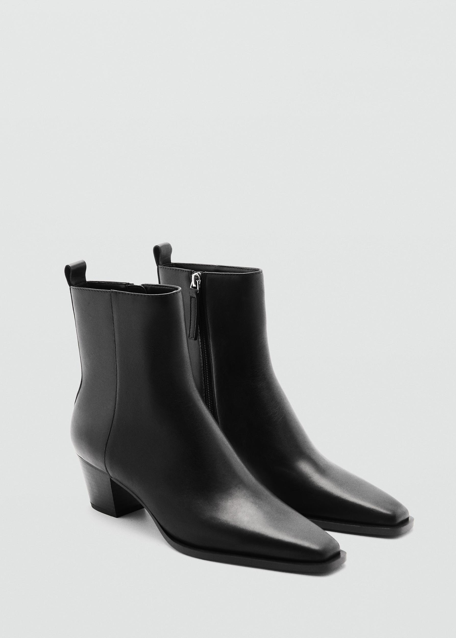 Leather ankle boots with block heel - Women | MANGO USA Product Image