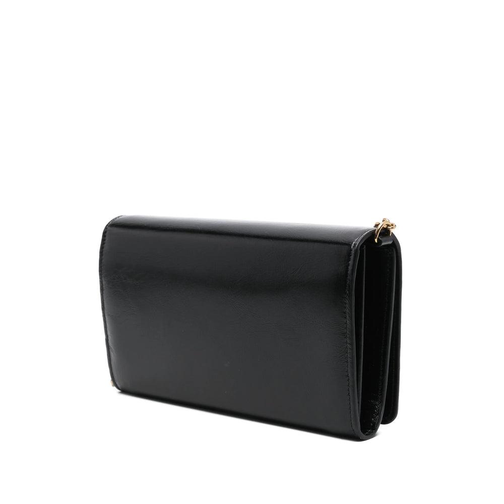 CHLOÉ Iconic Flap Wallet On Chain In Shiny Calfskin In Black Product Image
