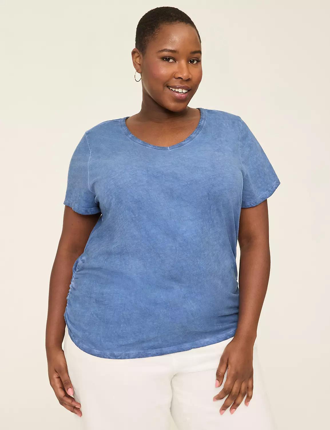 Short-Sleeve V-Neck Side-Ruched Tee Product Image