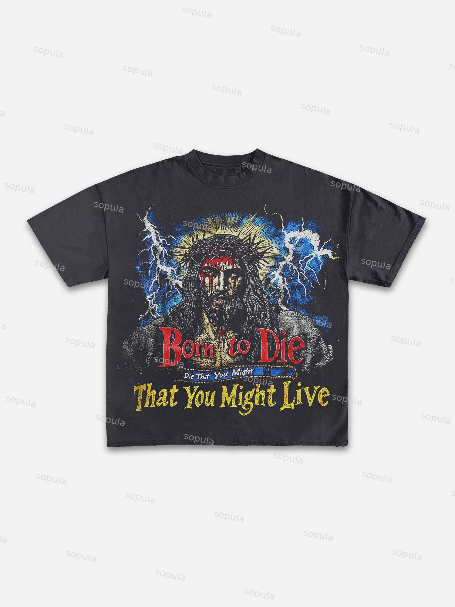 Vintage Jesus God's Story Graphic Print Cotton T-shirt Product Image