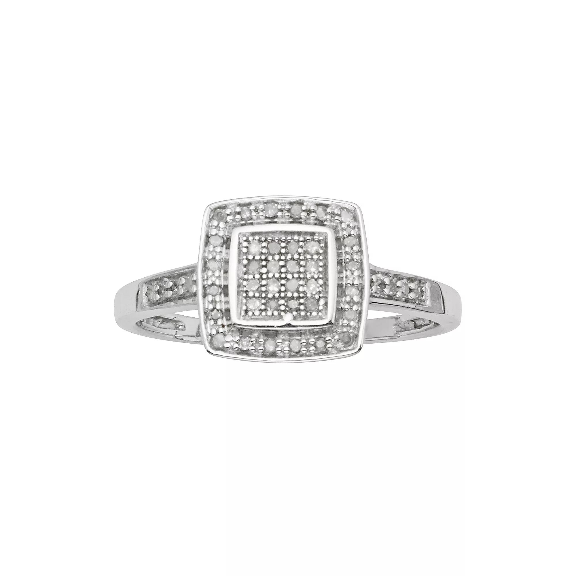 Jewelexcess Sterling Silver 1/7-ct. Diamond Halo Ring, Women's, Size: 6, White Product Image