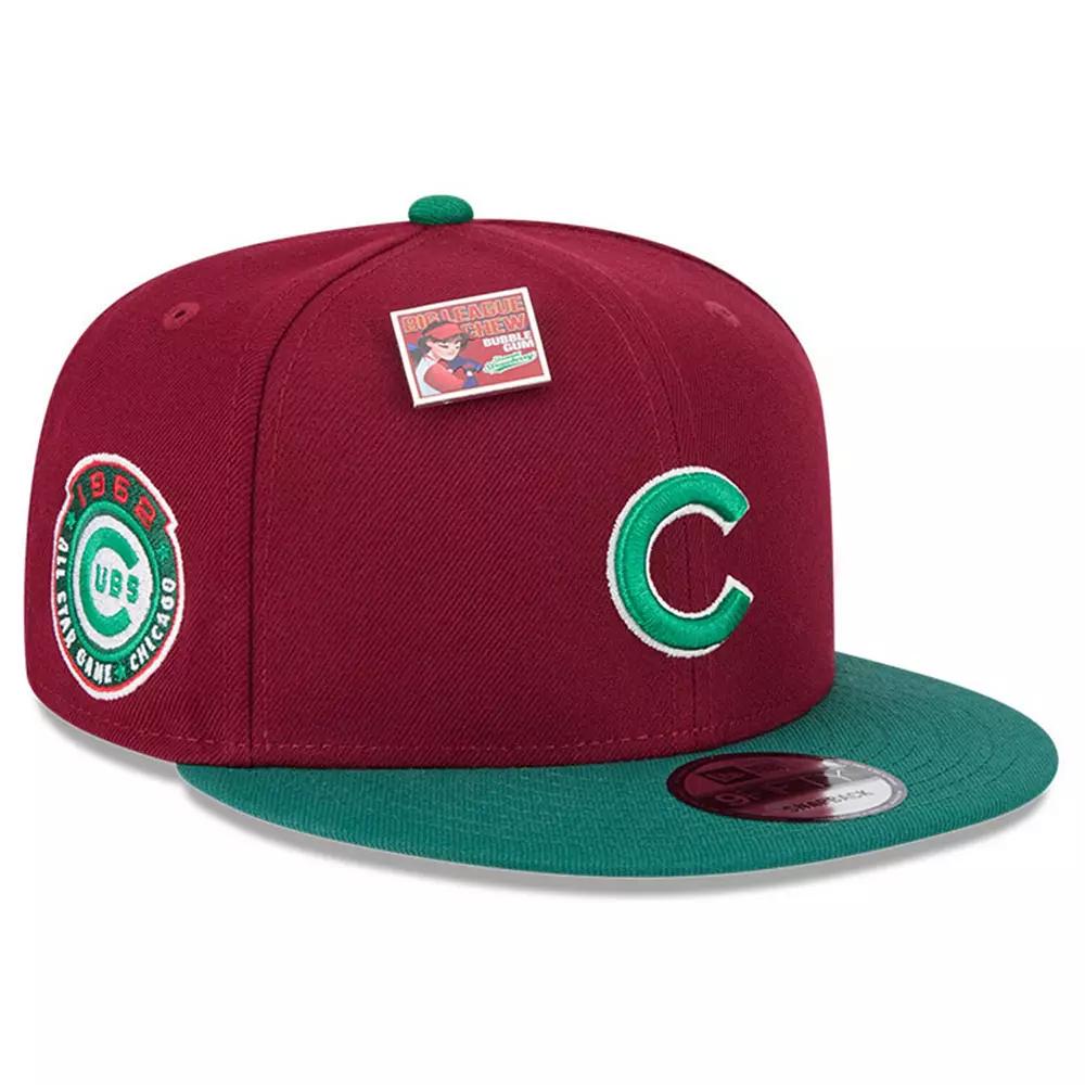 Men's New Era Cardinal/Green Chicago Cubs Strawberry Big League Chew Flavor Pack 9FIFTY Snapback Hat, Red Product Image
