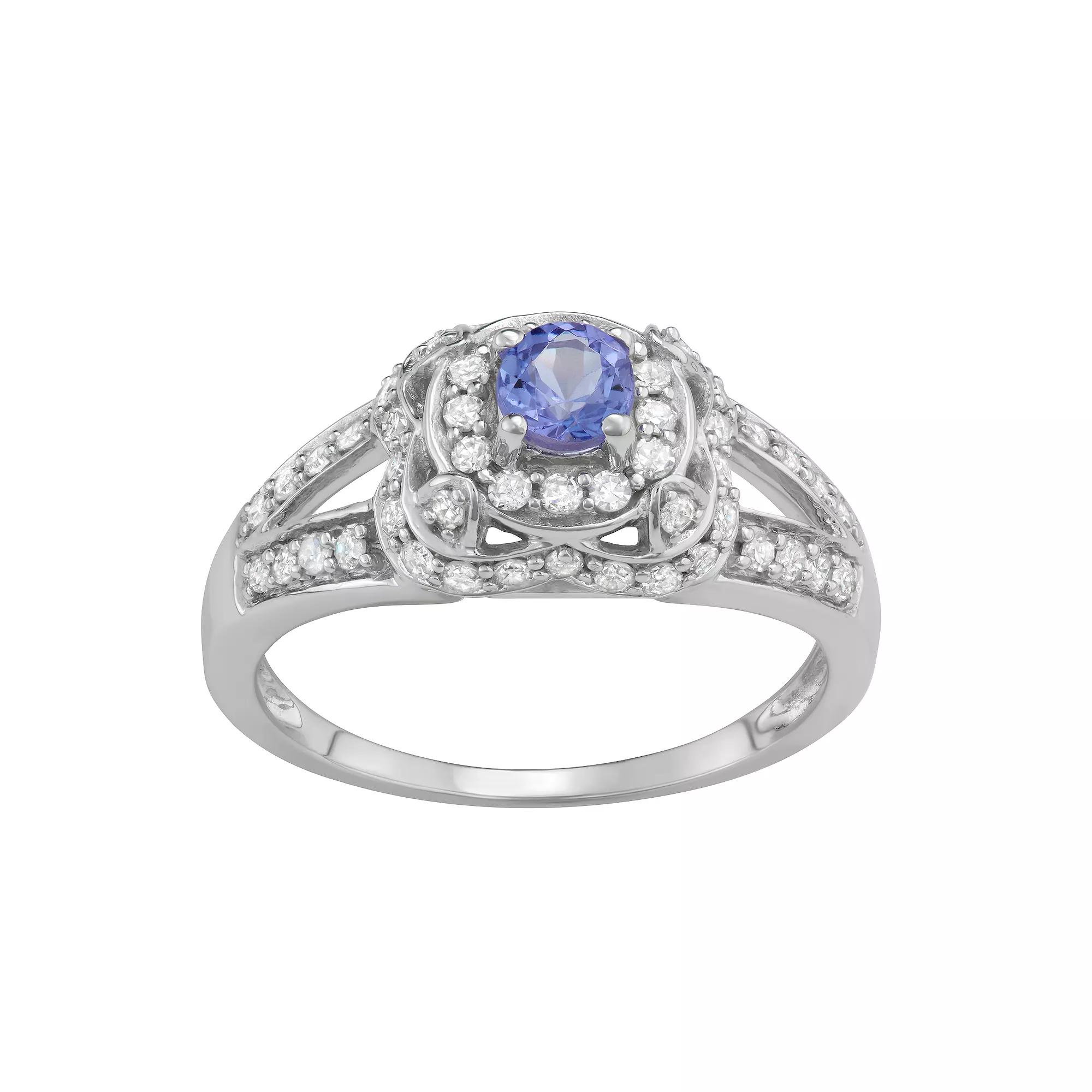 HDI 14k White Gold 1/2 Carat T.W. Diamond & Tanzanite Halo Engagement Ring, Women's,  Product Image