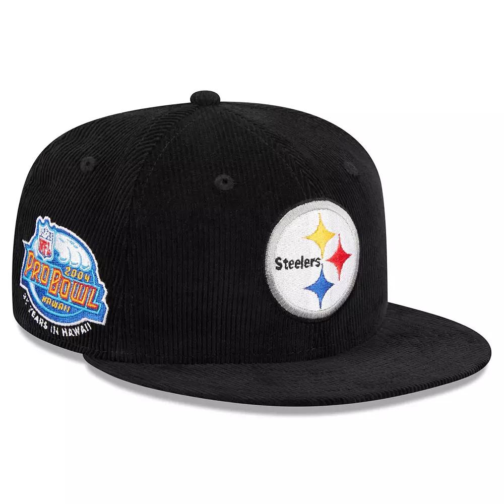 Men's New Era Black Pittsburgh Steelers Throwback Cord 59FIFTY Fitted Hat,  Product Image