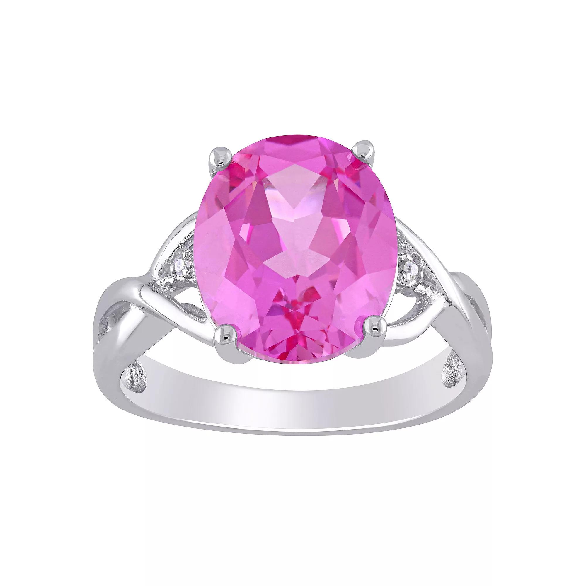Stella Grace Sterling Silver Lab-Created Pink Sapphire & Diamond Accent Fashion Ring, Women's, Size: 7.50 Product Image