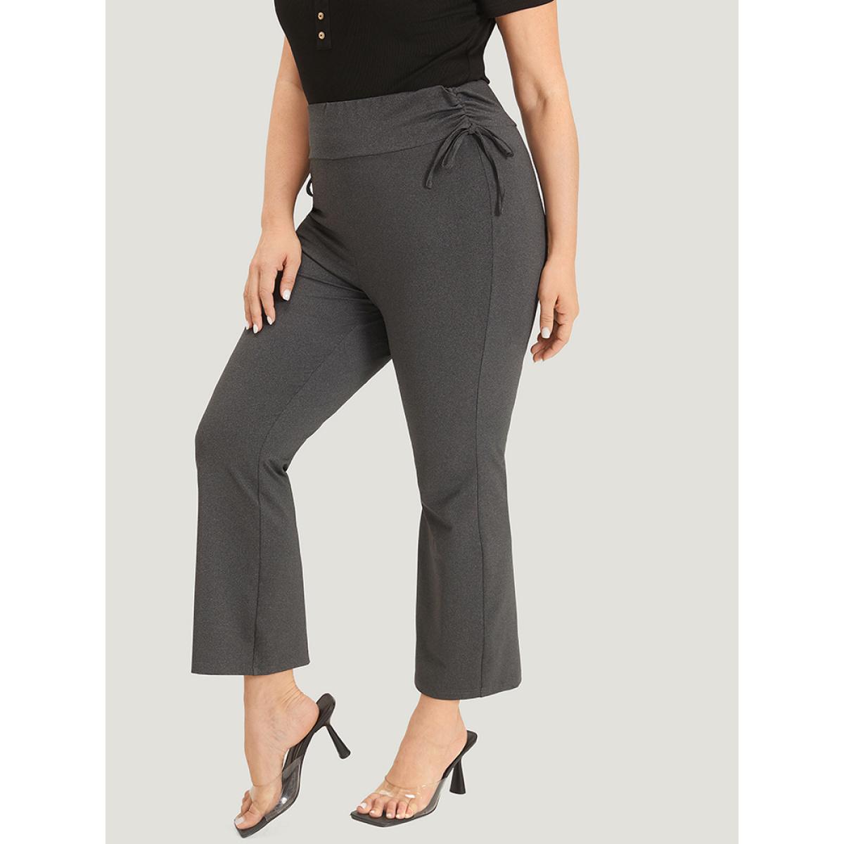 Plus Size Plain Drawstring Side Ruched Bootcut Wideband Waist Leggings Women DarkGray Elegant High stretch Bootcut High Rise Dailywear Leggings BloomChic 10/M Product Image