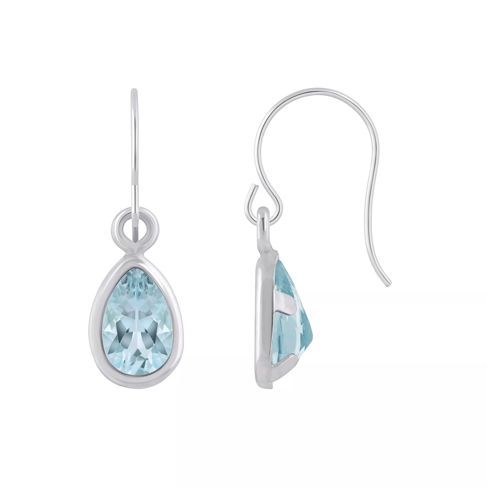 Celebration Gems Sterling Silver Pear Shape Gemstone Drop Earrings, Women's, Aquamarine Product Image