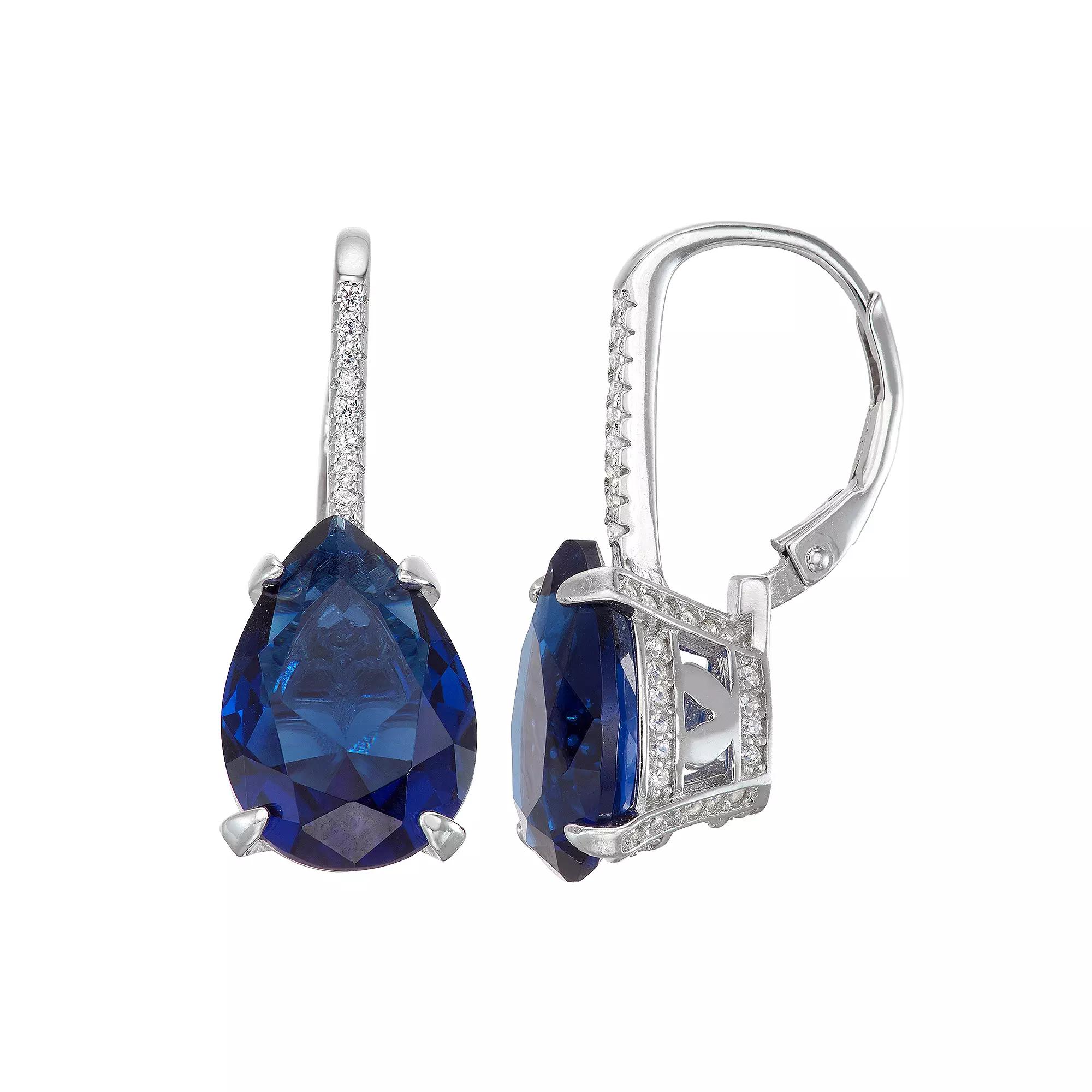 Designs by Gioelli Sterling Silver Simulated Gemstone Teardrop Leverback Earrings, Women's, Simulated Blue Product Image
