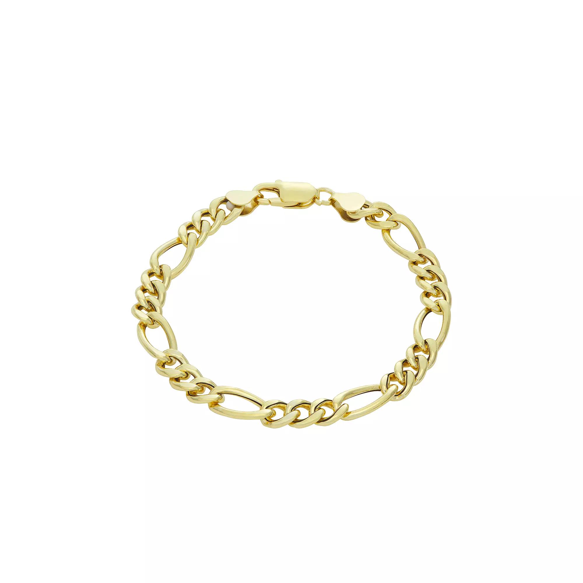 Giorgio di Vicenza Sterling Silver Men's Italian Figaro Chain Bracelet, Size: 8", Gold Tone Product Image