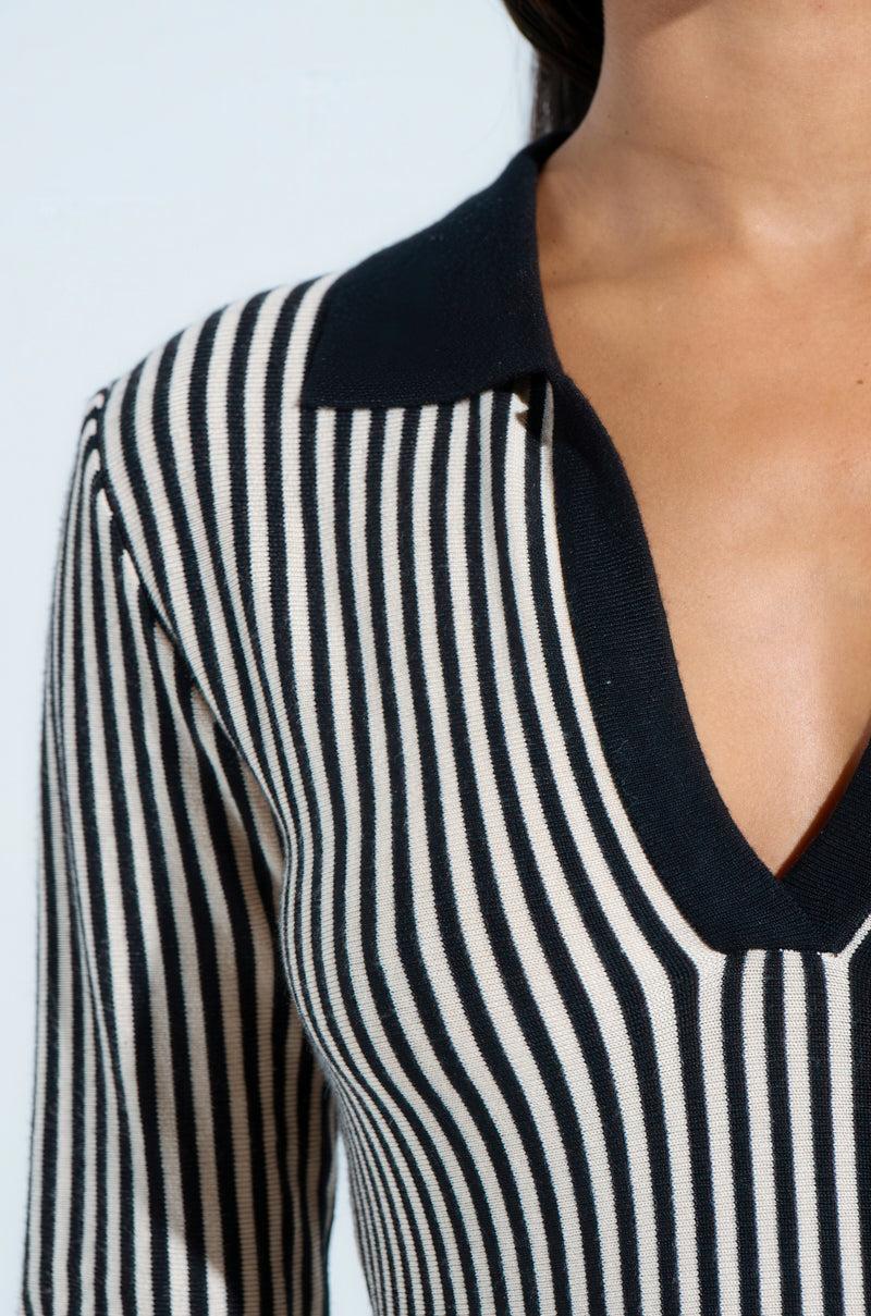 ALINA PLEATED KNIT FIT AND FLARE MINI DRESS WITH LONG SLEEVES Product Image