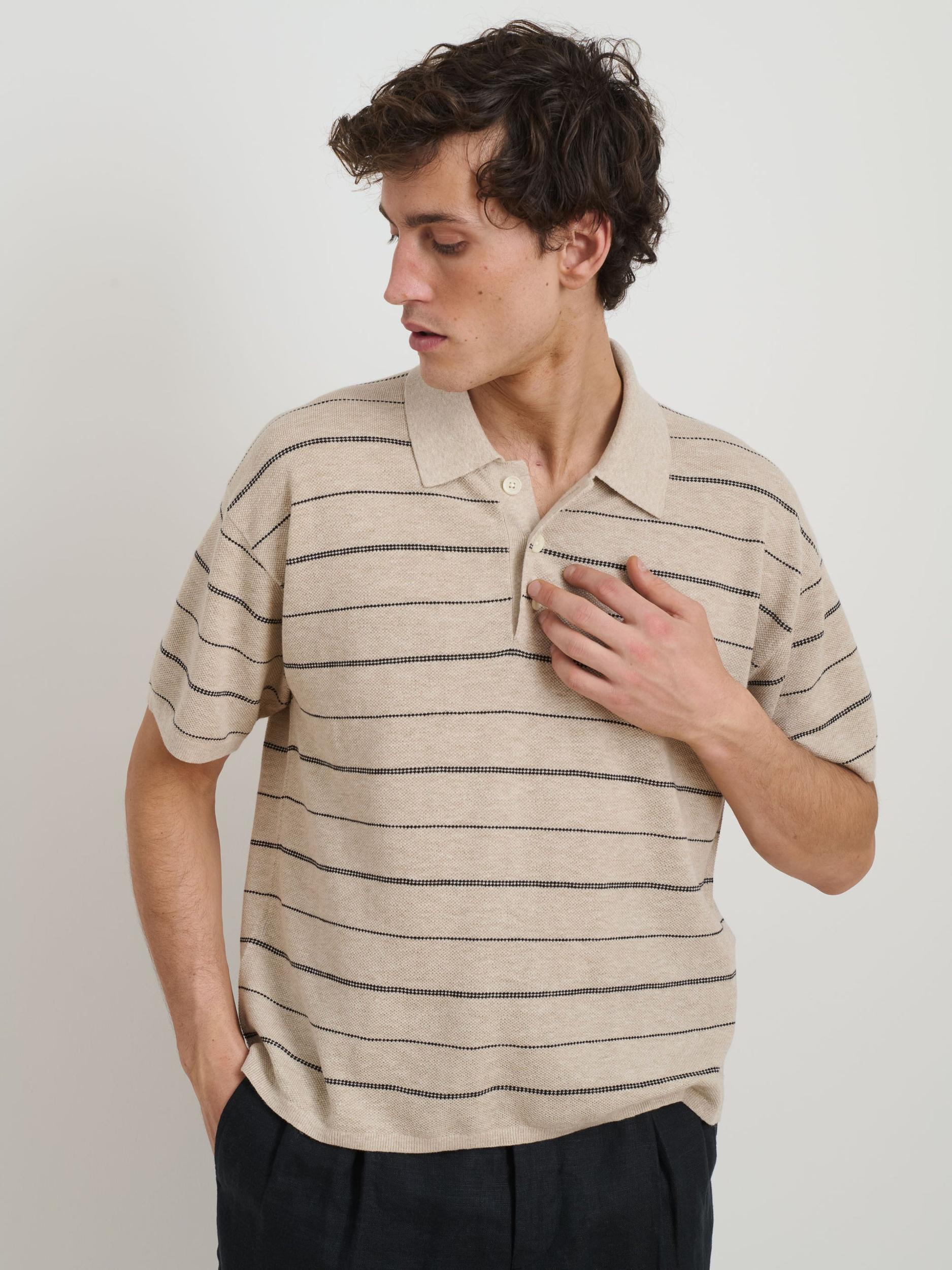 Polo Stripe Sweater in Cotton Linen Product Image