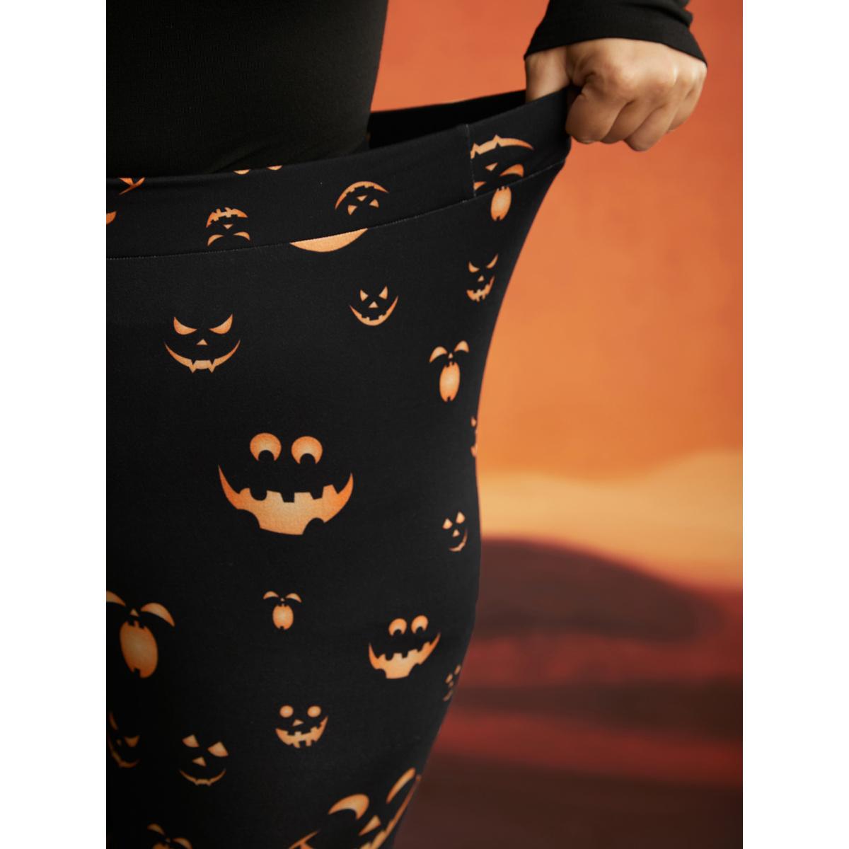 Plus Size Stretchy Jack-o-Lantern Leggings Women Black Timeless High stretch Skinny Mid Rise Elegant Leggings BloomChic 30/6X Product Image