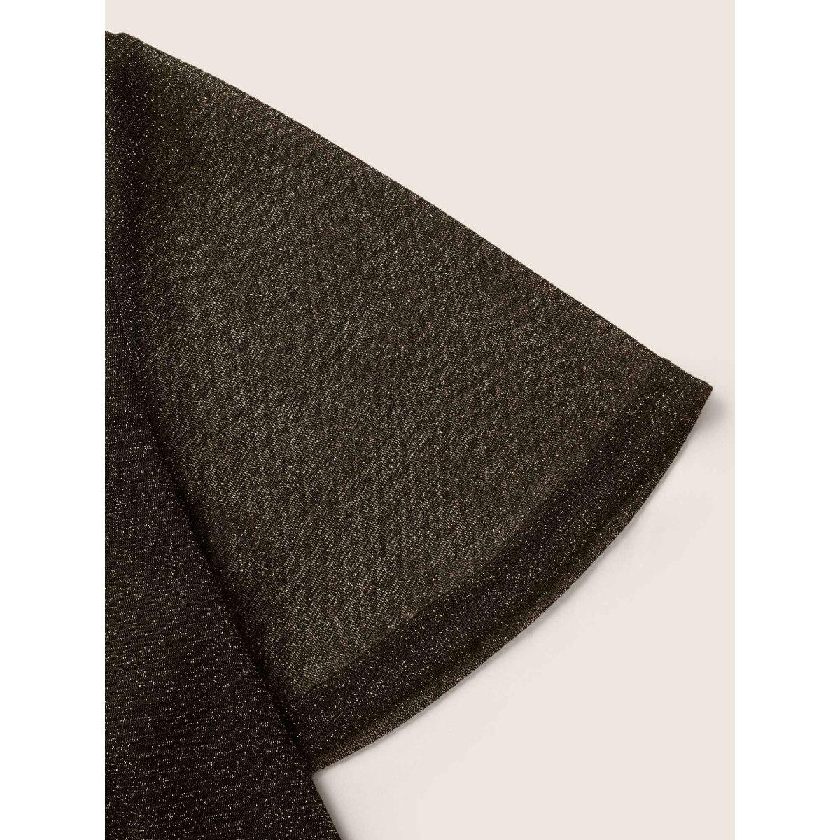 Plus Size Black Overlap Collar Metallic Luster Knitted Mesh Blouse Women Cocktail Short sleeve Overlap Collar Party Blouses BloomChic 14-16/1X Product Image