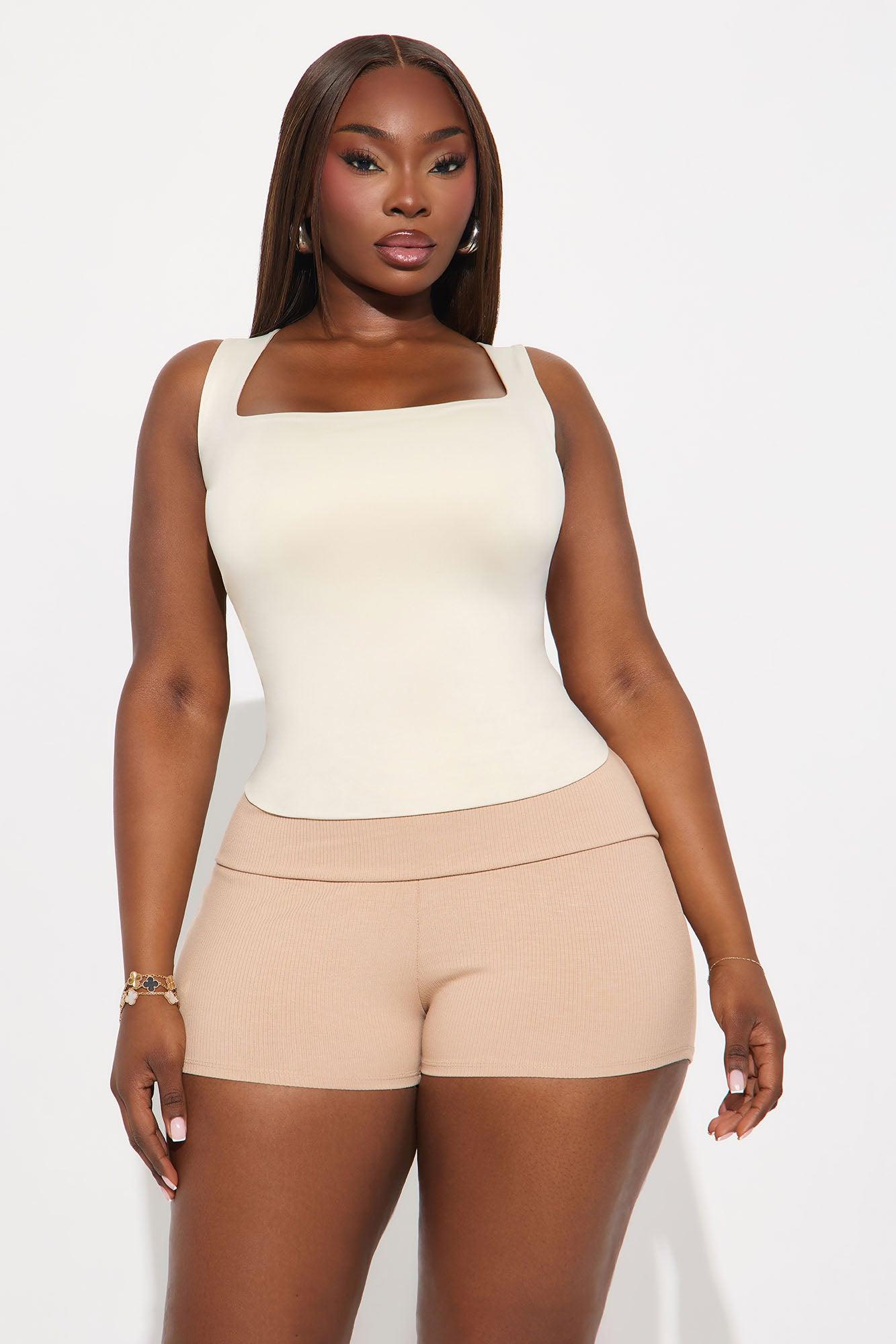 Contour Double Lined Square Neck Tank Top - Bone Female Product Image