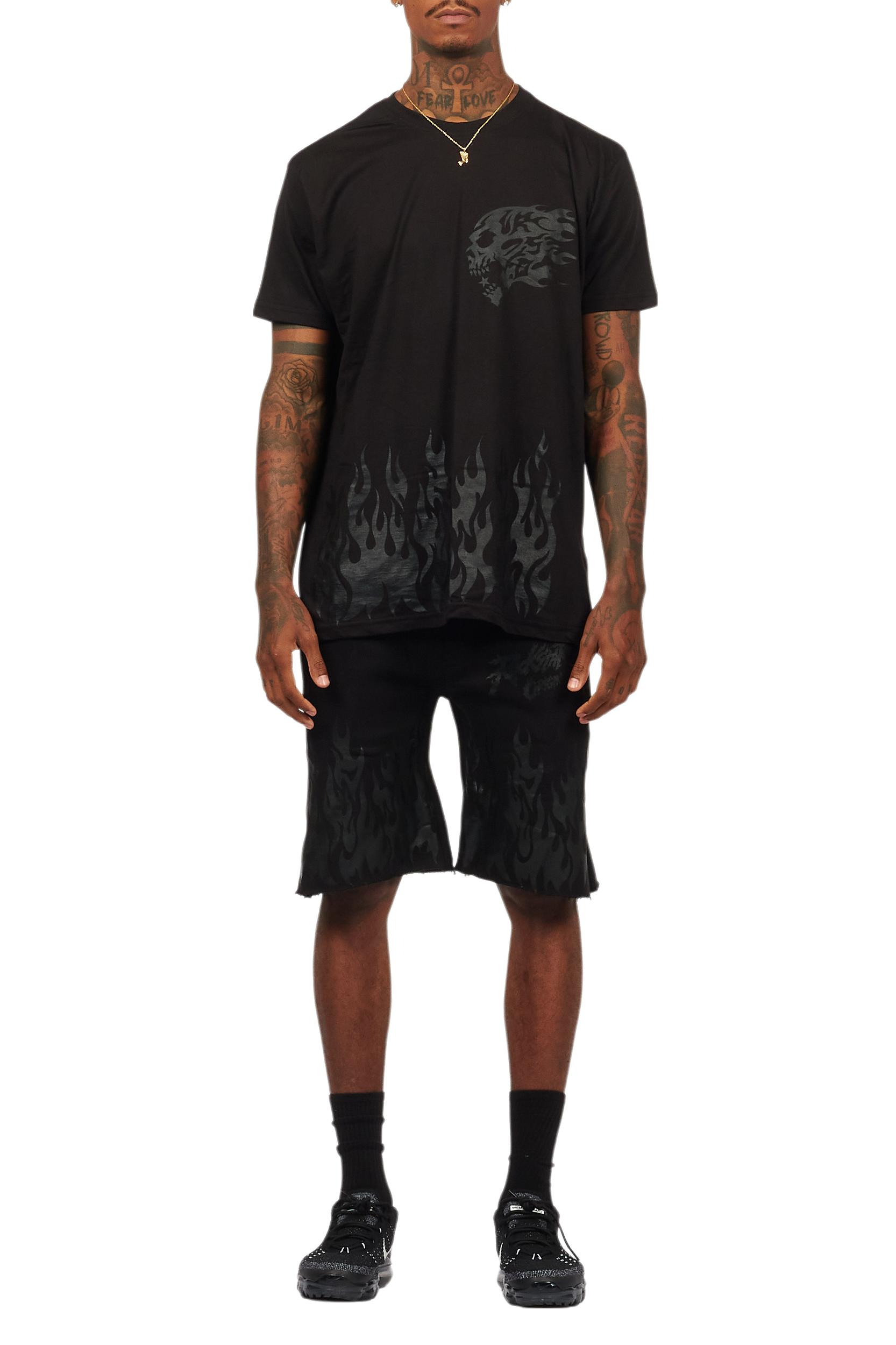 Bubble Black T-Shirt/Raw Edge Short Set Male Product Image
