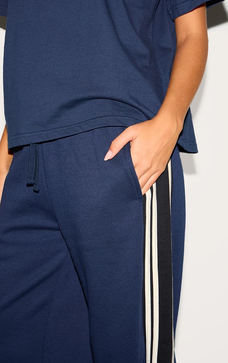 Navy Contrast Stripe Detail Wide Leg Sweatpants Product Image
