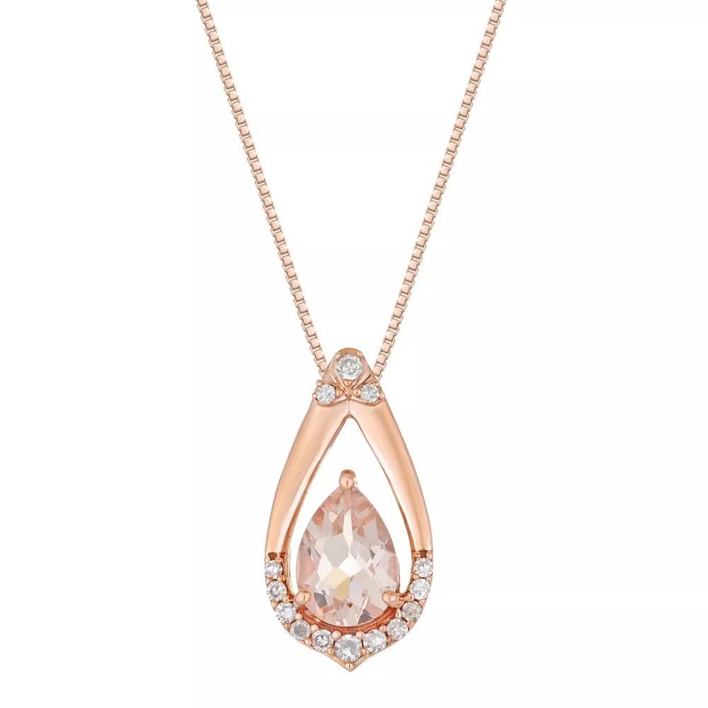 Gemminded 10k Rose Gold Morganite & Diamond Accent Pendant Necklace, Women's, Size: 18" Product Image