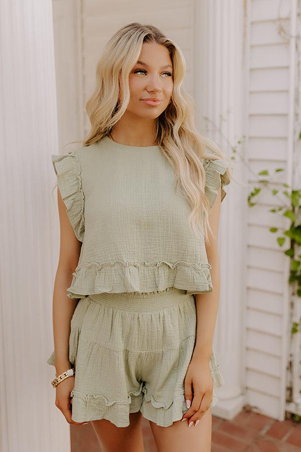 Coastal Muse Gauze Ruffle Top in Sage Product Image