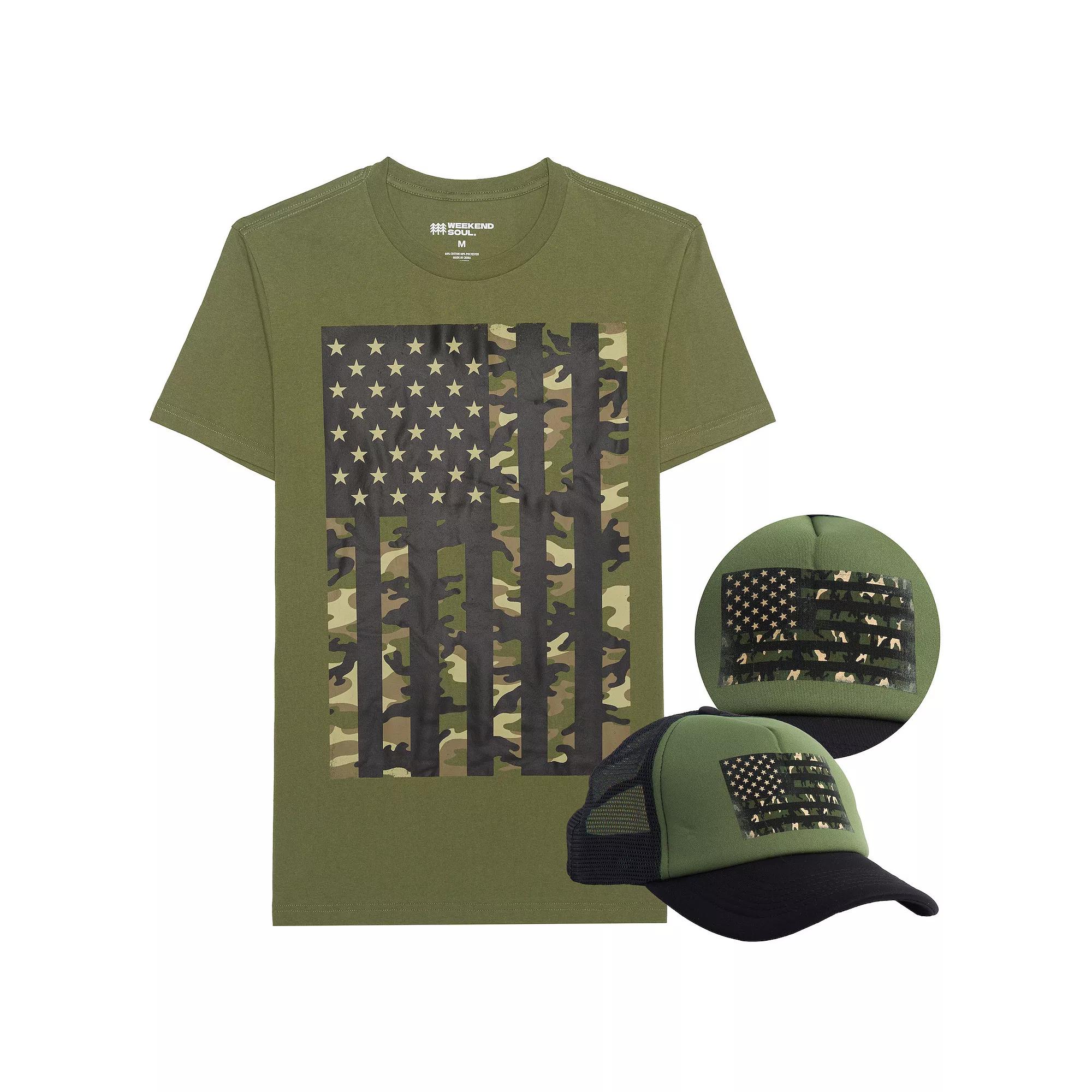 Men's Military Flag Graphic Tee, Size: Large, Green Product Image