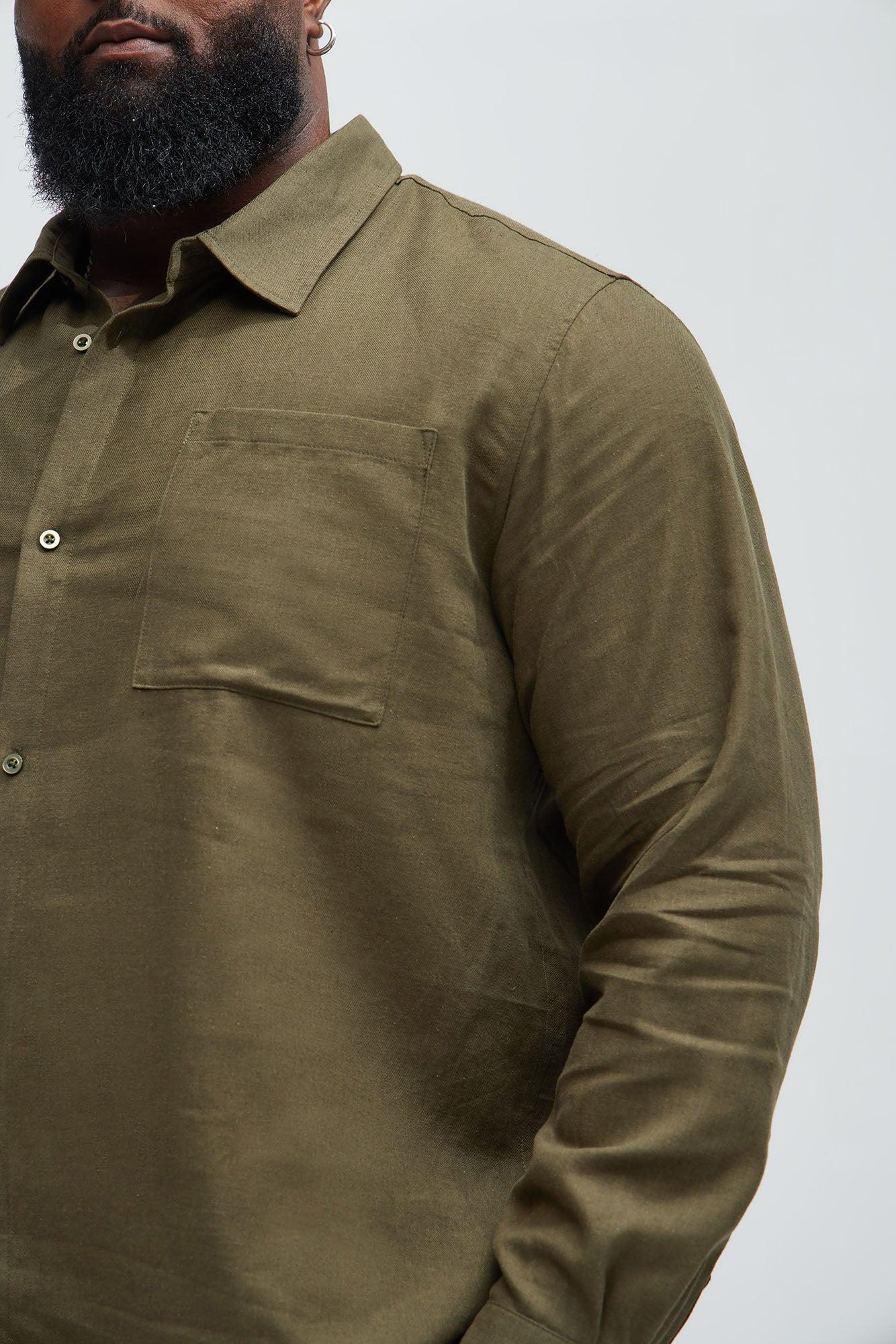 Bahamas Linen Single Pocket Long Sleeve Shirt - Olive Product Image
