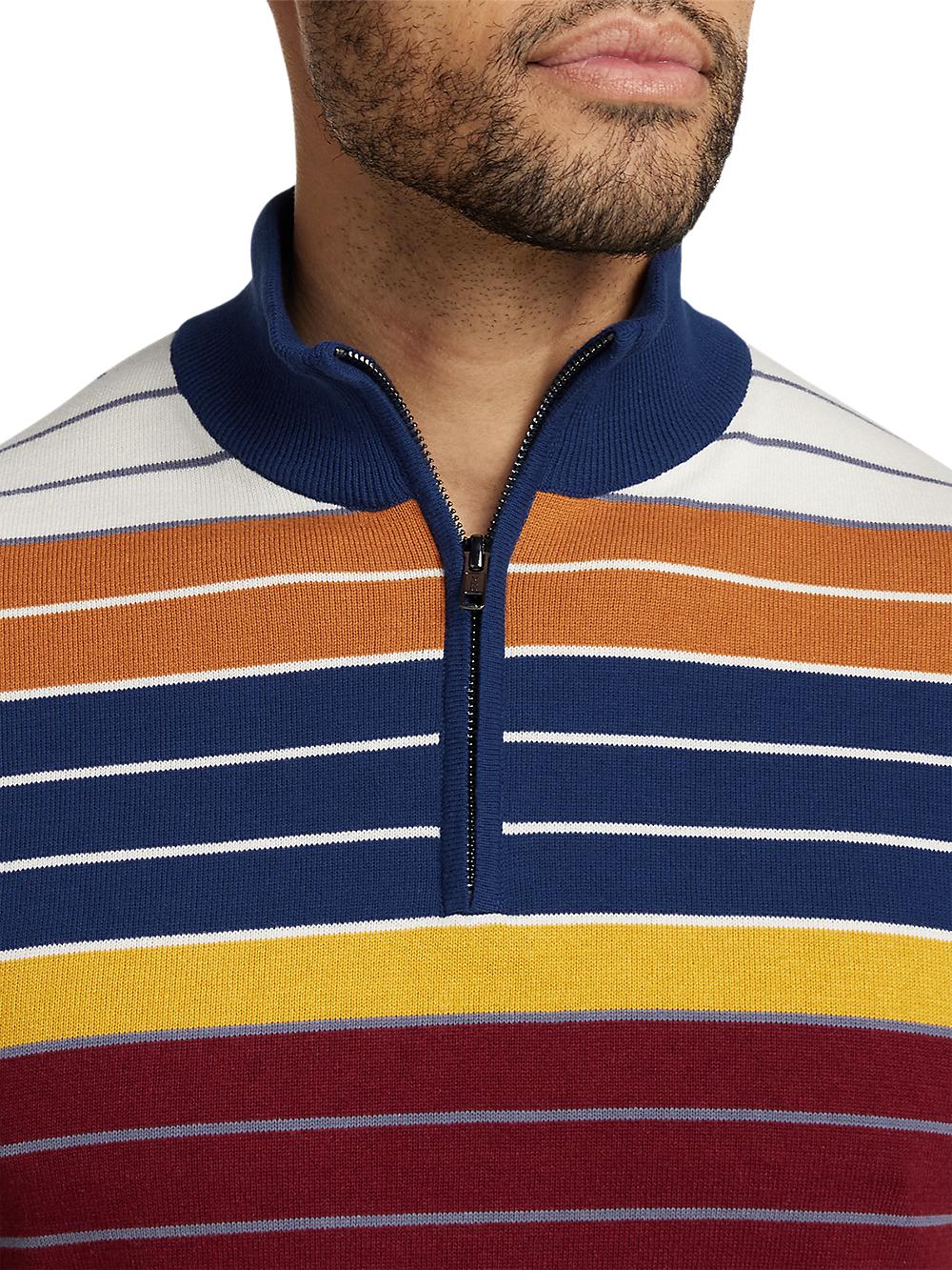 Cotton Quarter Zip Mock Neck Sweater - Multi Product Image