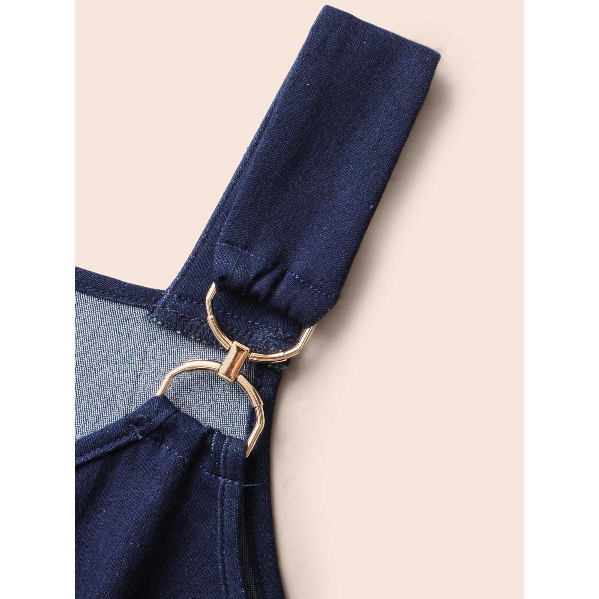 Plus Size Denim Elastic Waist Overall Dress Indigo Women Casual Non V-neck Sleeveless Curvy BloomChic 28/5X Product Image
